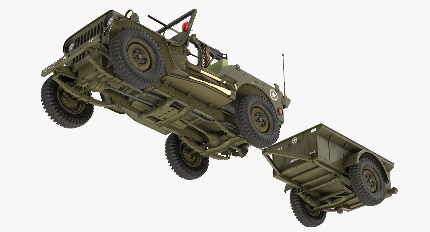 3D model Willys Jeep MB 44 with Trailer