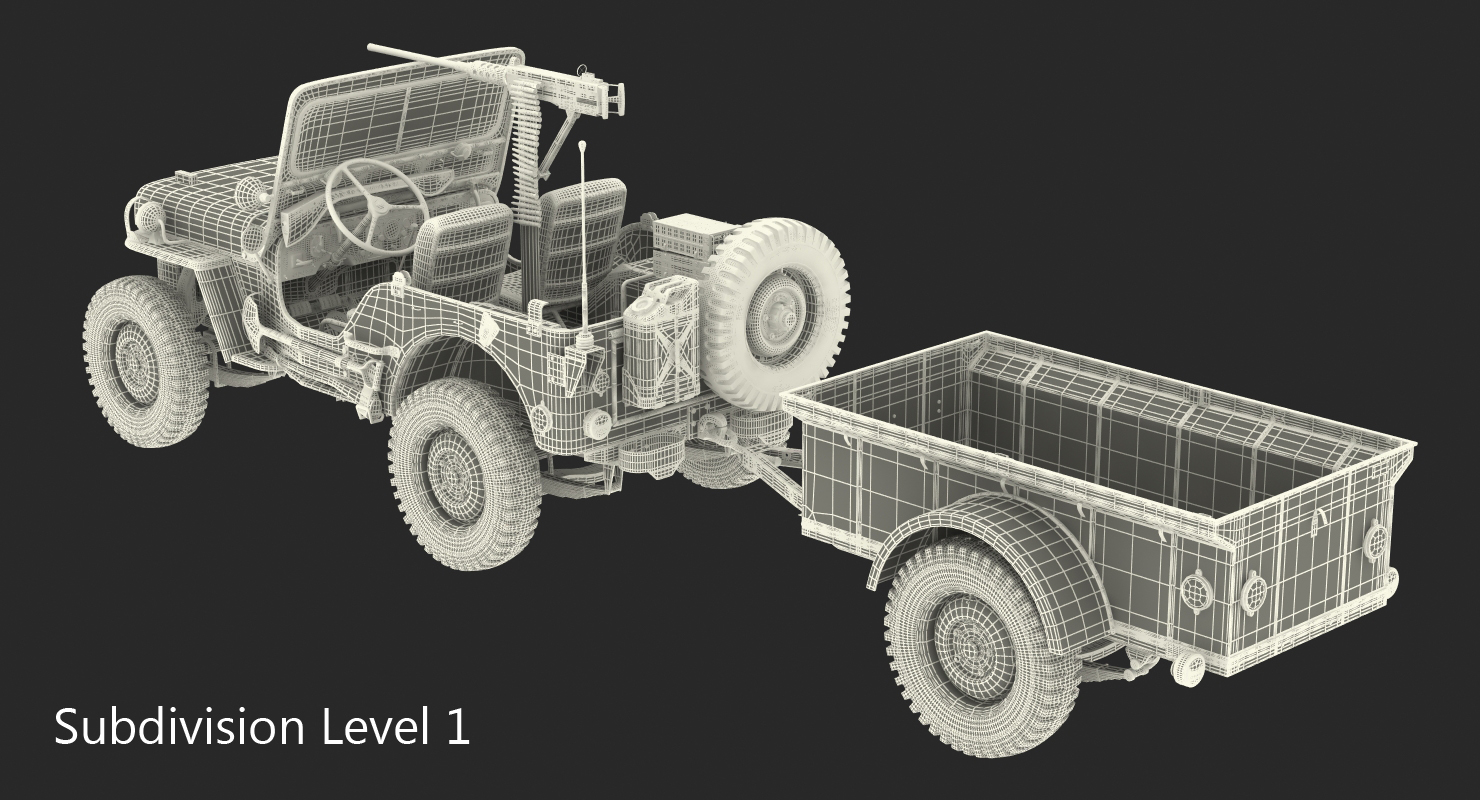 3D model Willys Jeep MB 44 with Trailer