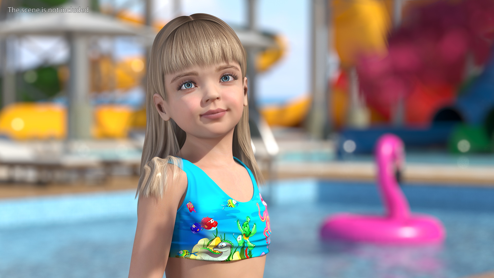 3D Child Girl Holding Swim Ring model