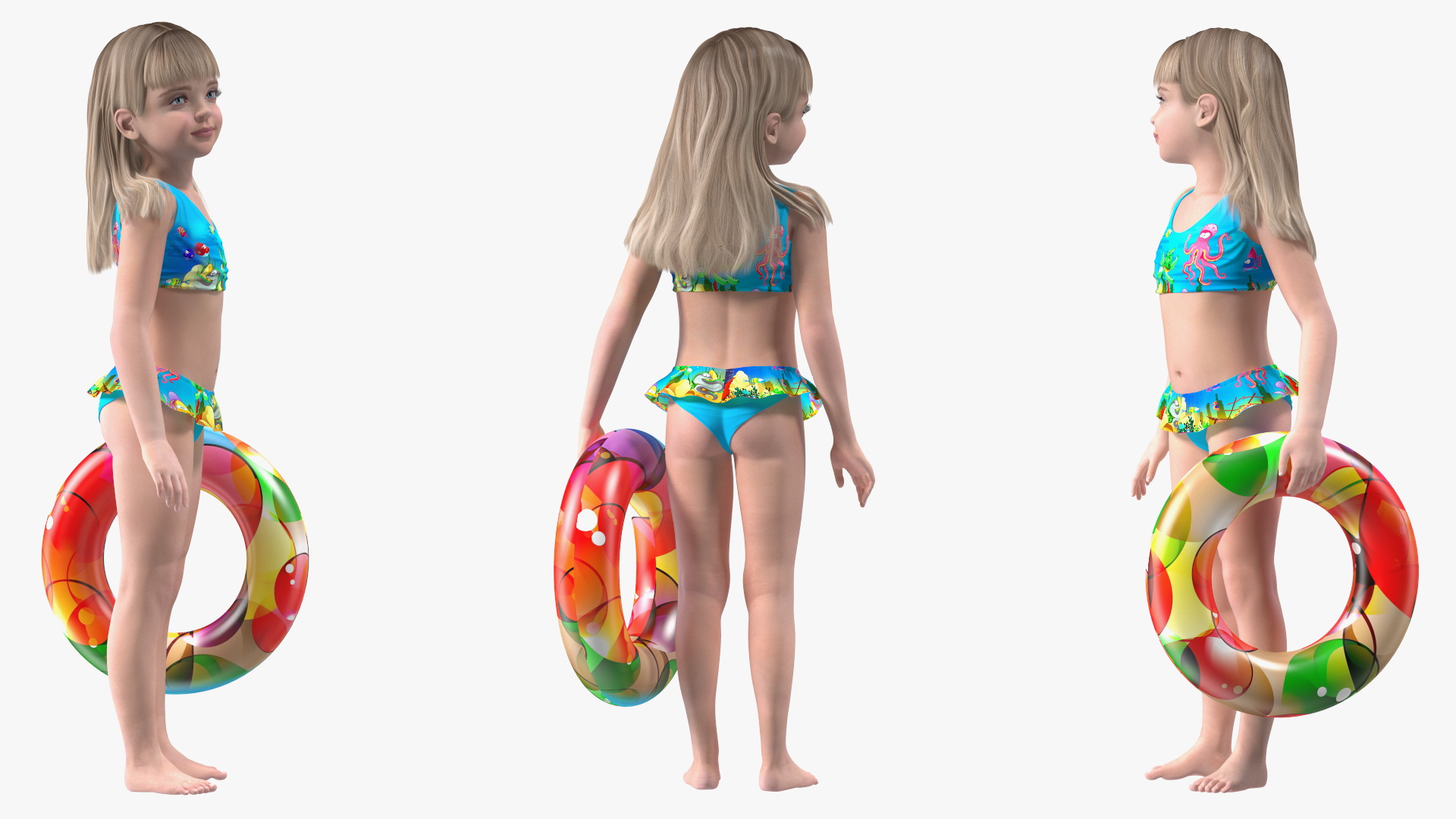 3D Child Girl Holding Swim Ring model