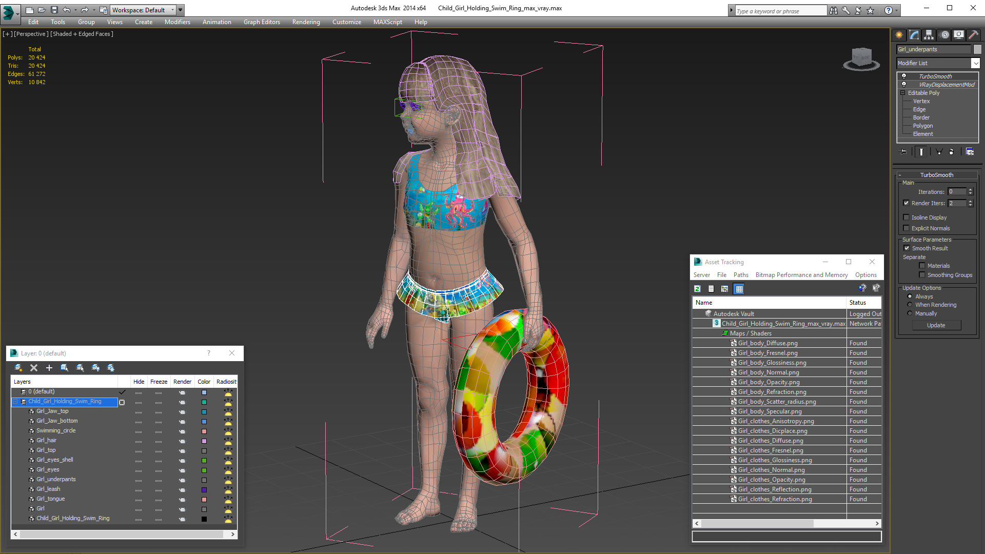 3D Child Girl Holding Swim Ring model