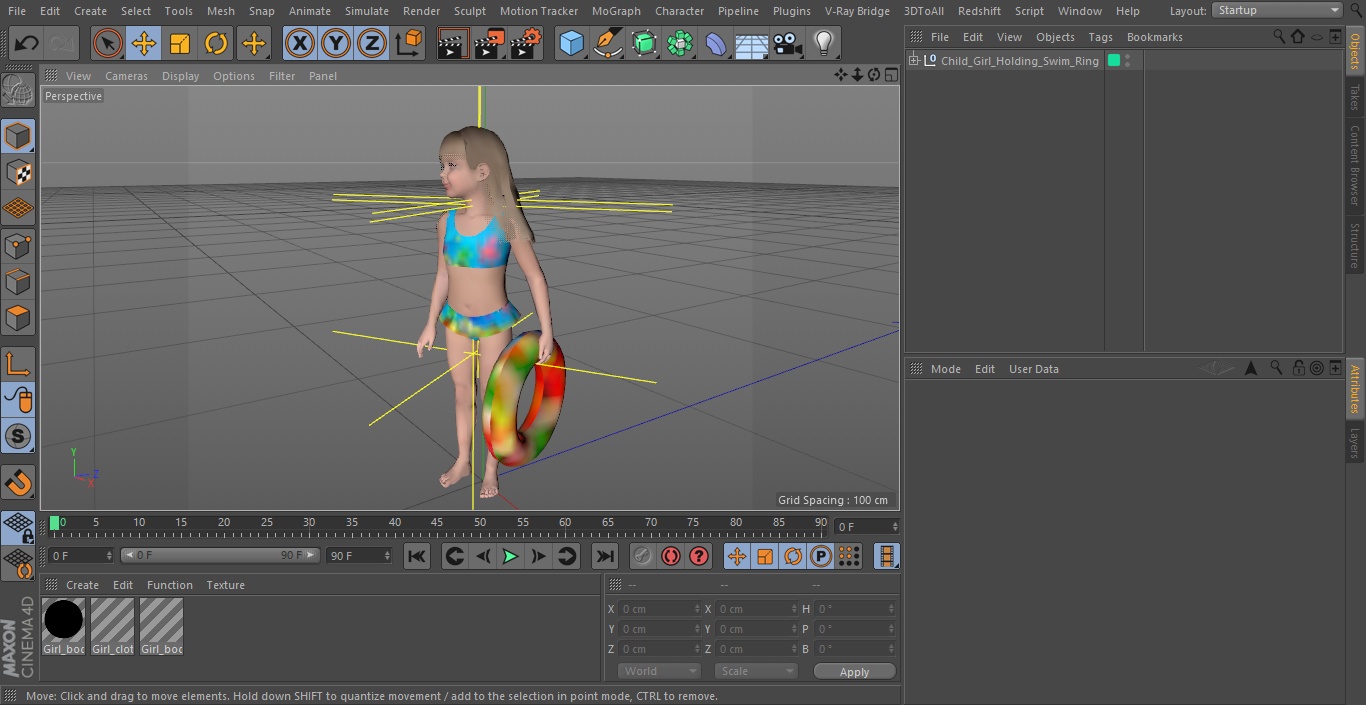 3D Child Girl Holding Swim Ring model