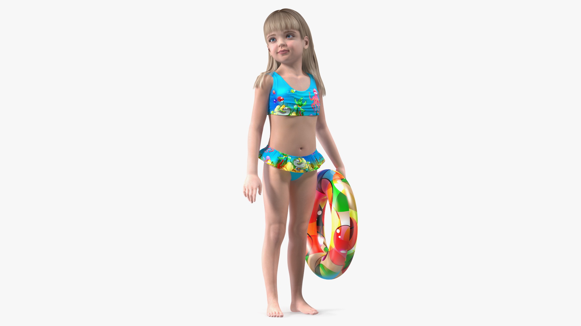 3D Child Girl Holding Swim Ring model