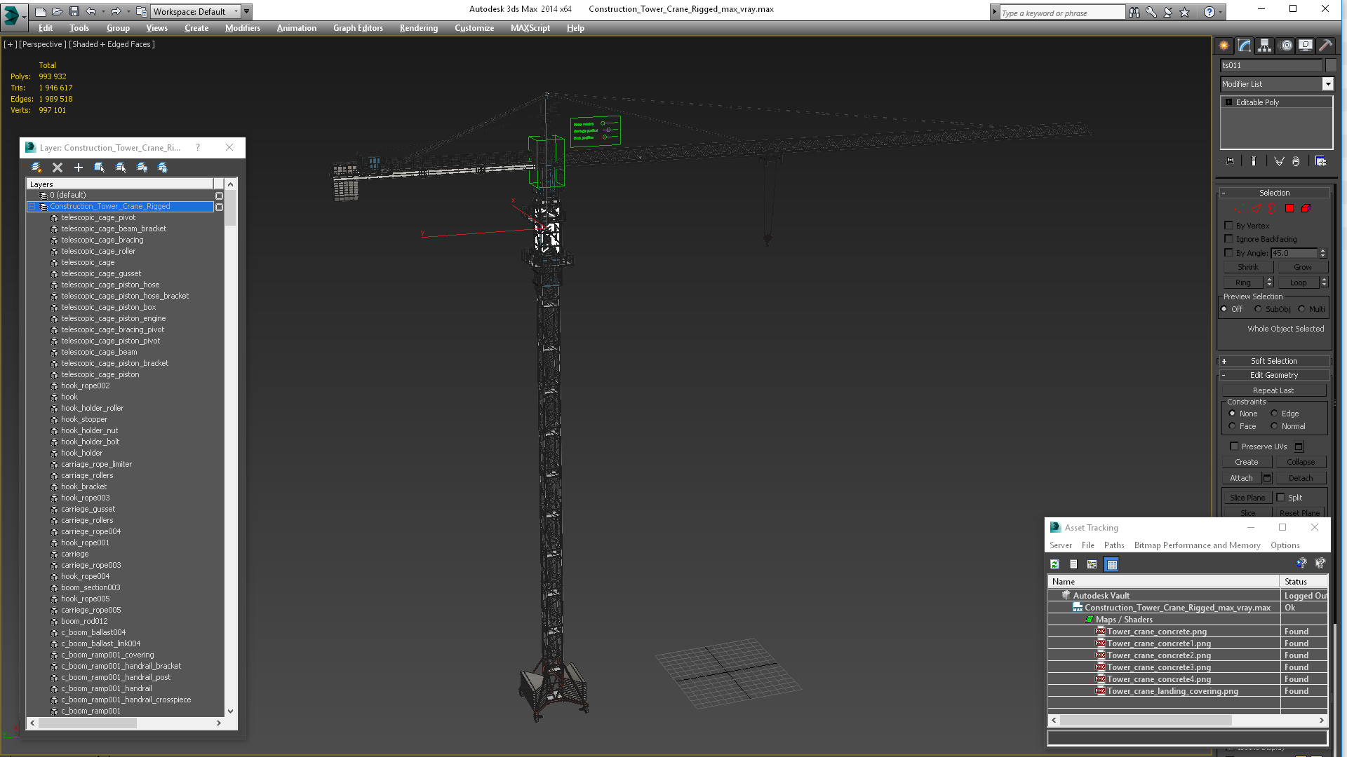 3D Construction Tower Crane Rigged