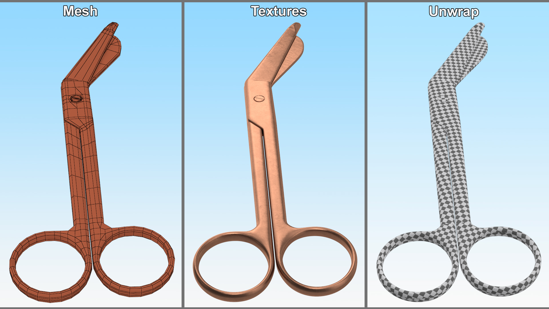 3D model Angled Bandage Scissors Copper