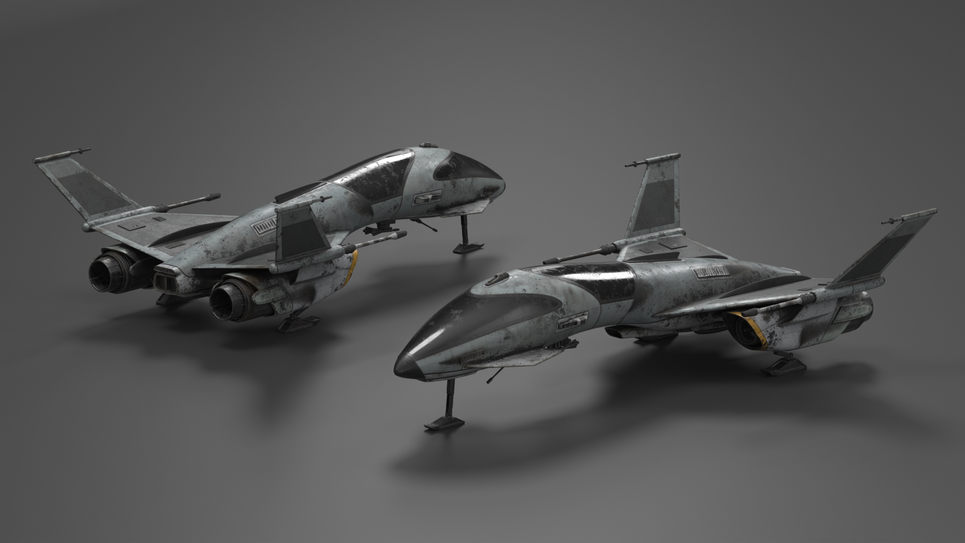 Dirty Futuristic Fighter Spaceship 3D model