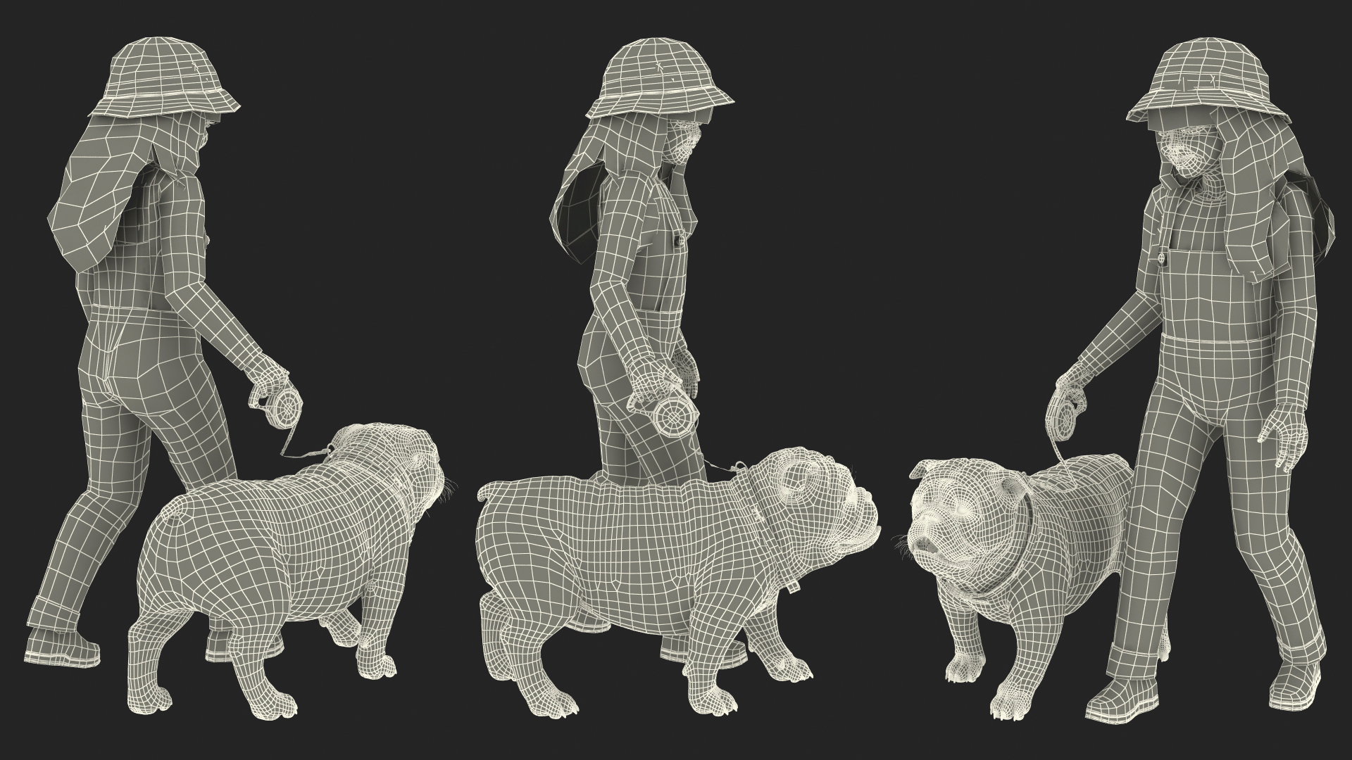 3D model Girl Walks with a Bulldog