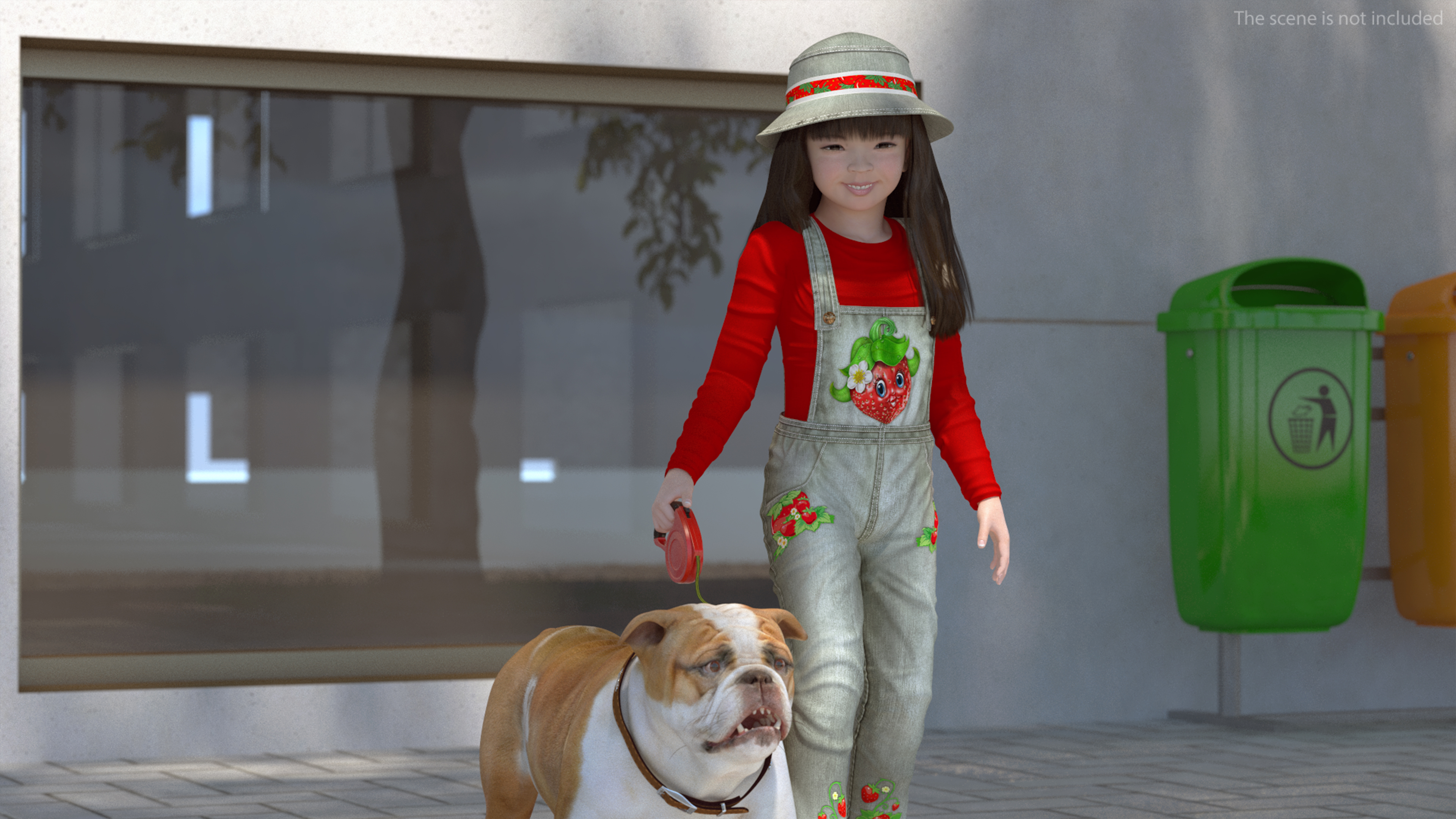 3D model Girl Walks with a Bulldog