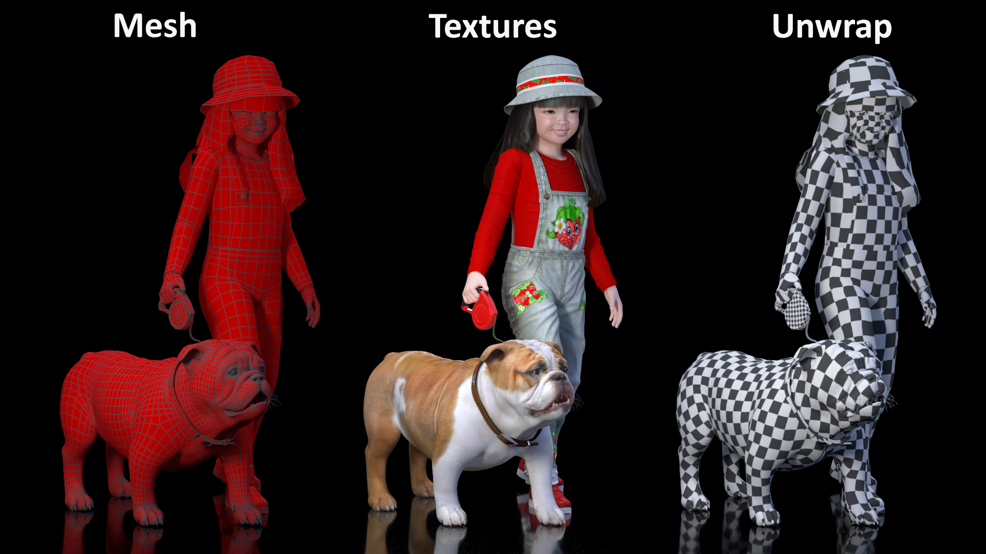 3D model Girl Walks with a Bulldog