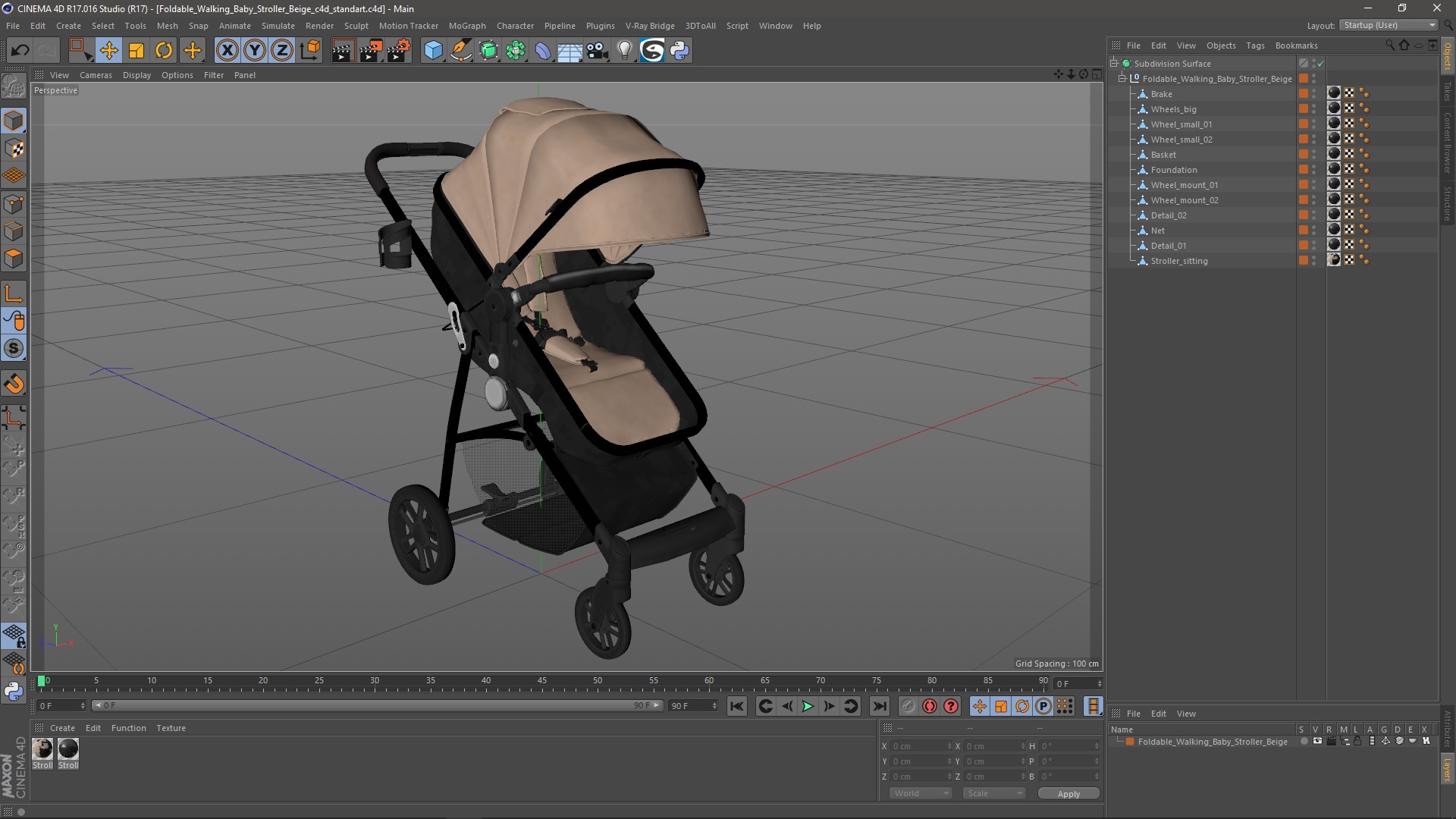 3D Foldable Walking Baby Stroller Beige