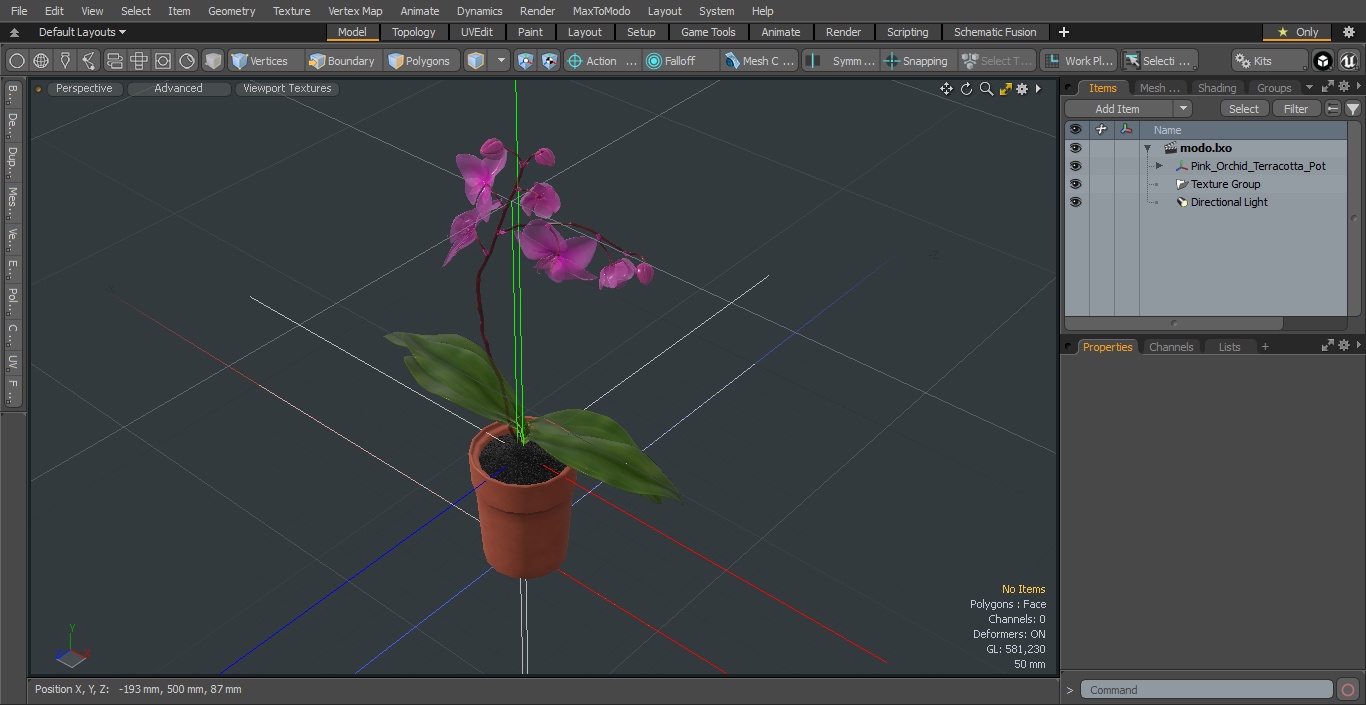 3D Pink Orchid Terracotta Pot