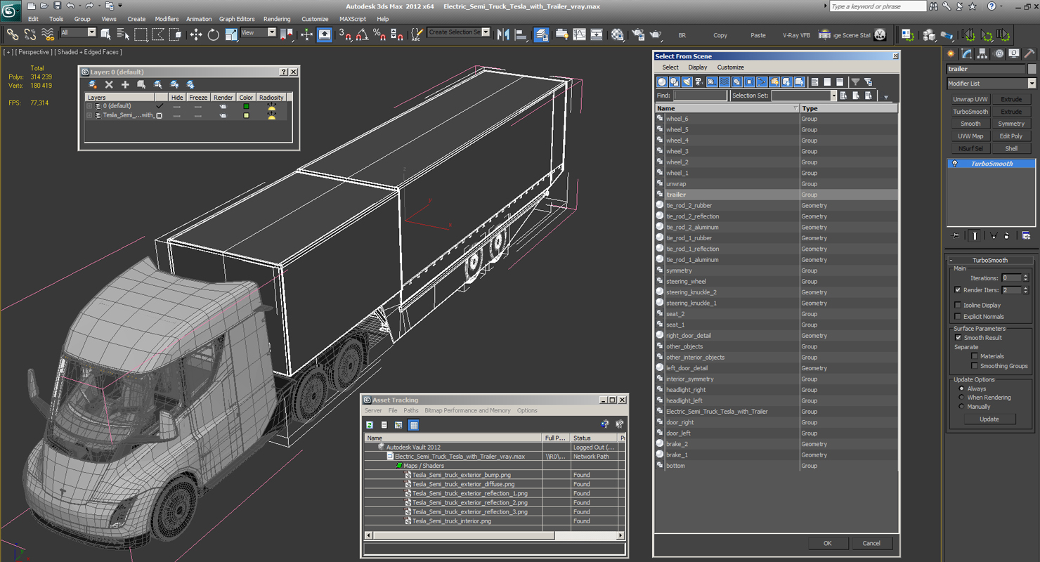 3D Electric Semi Truck Tesla with Trailer model