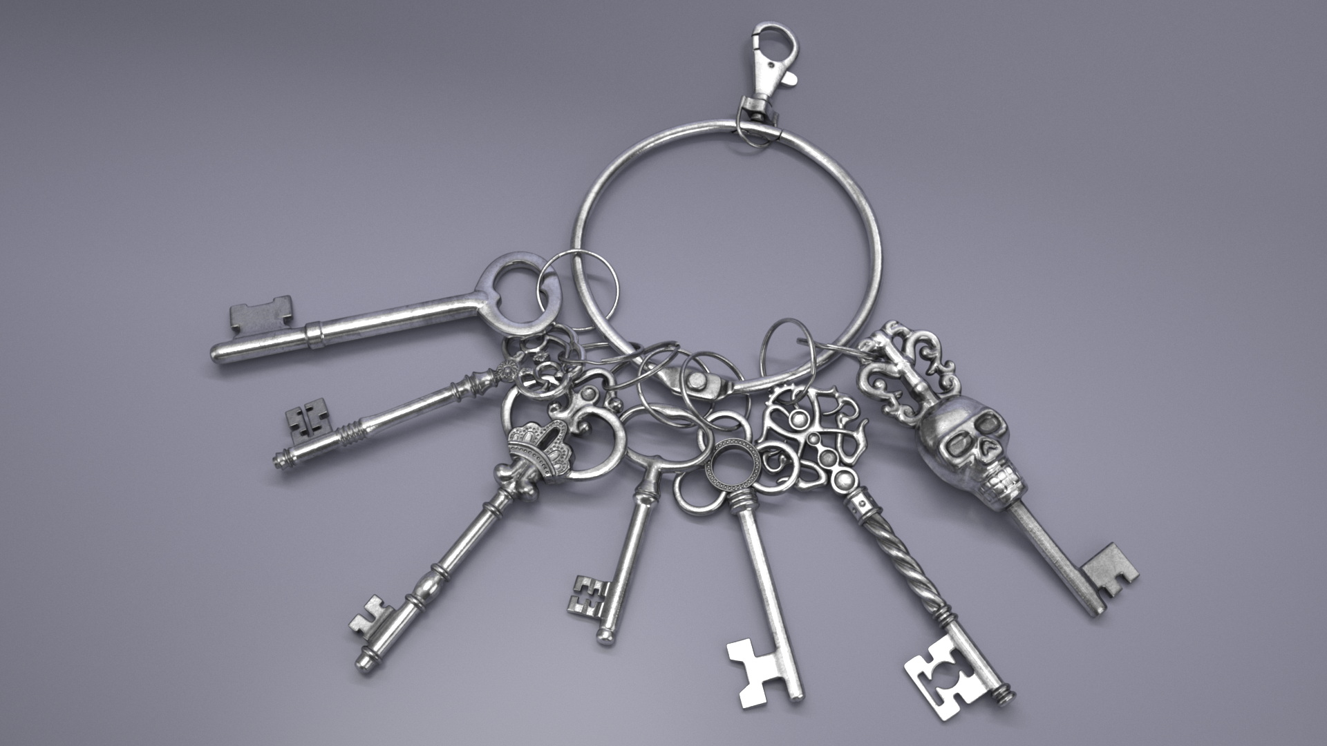 3D Skeleton Keys Bunch Silver