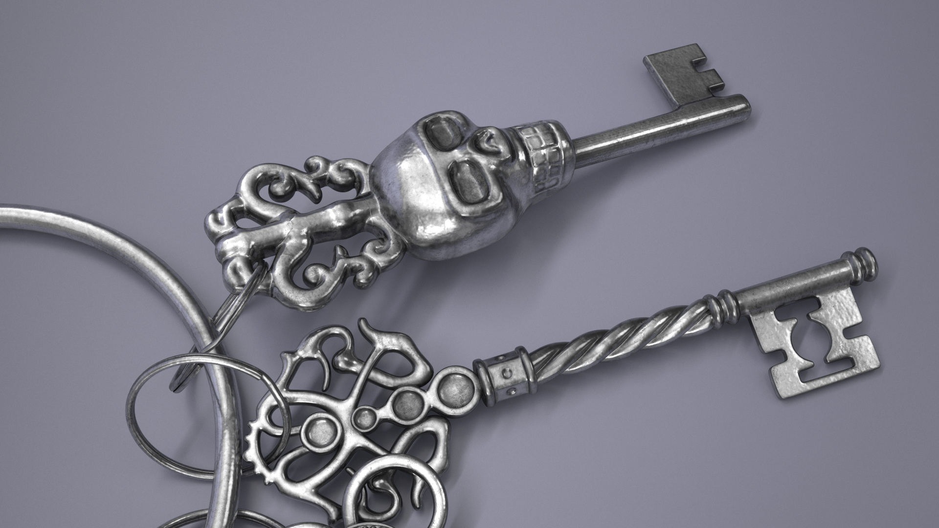 3D Skeleton Keys Bunch Silver