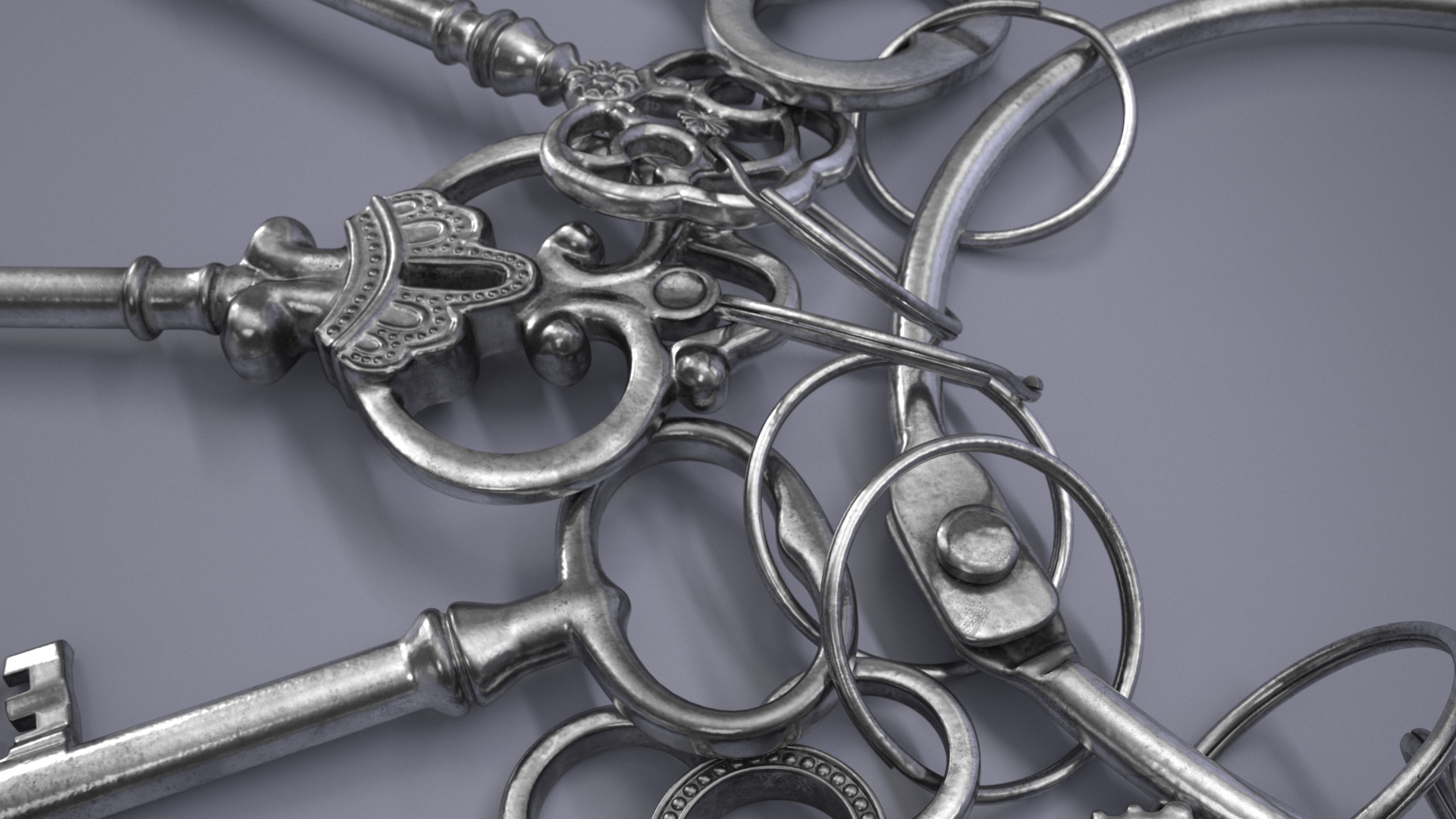 3D Skeleton Keys Bunch Silver