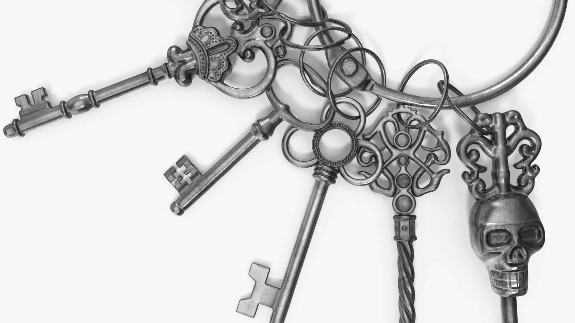 3D Skeleton Keys Bunch Silver