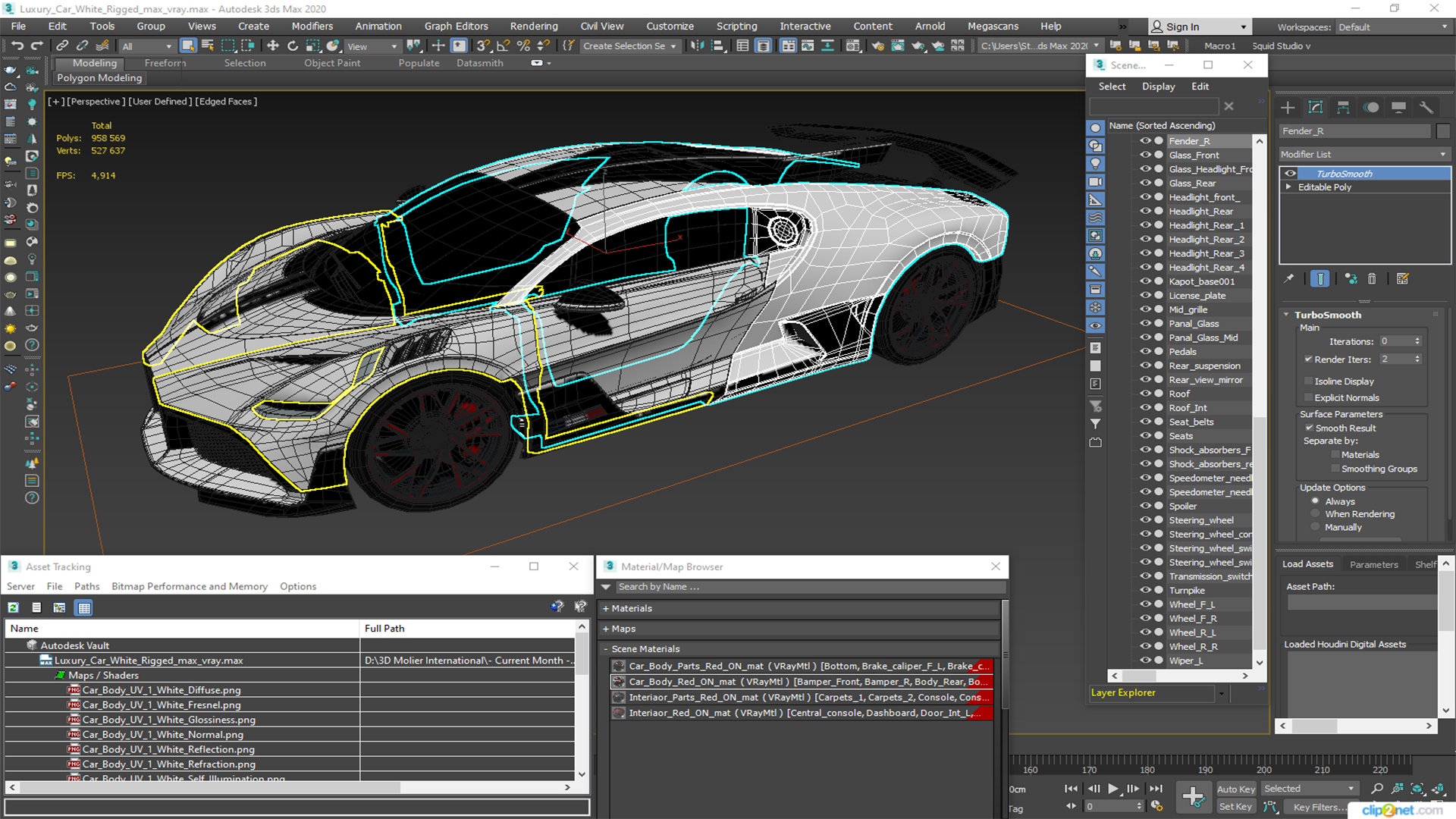 Luxury Car White Rigged for Maya 3D