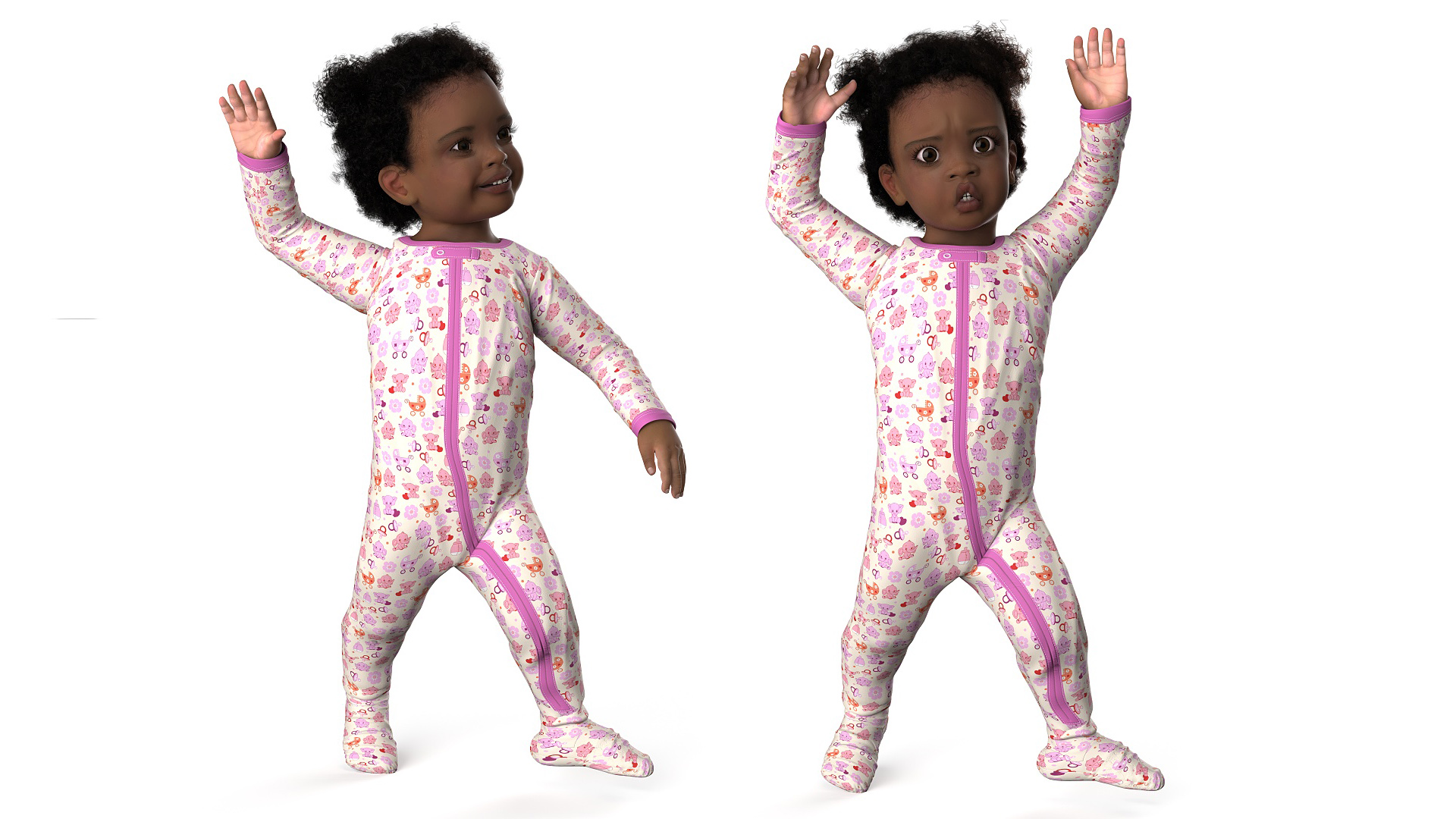 3D Little African Girl Light Skin in Full Bodysuit Fur Rigged model