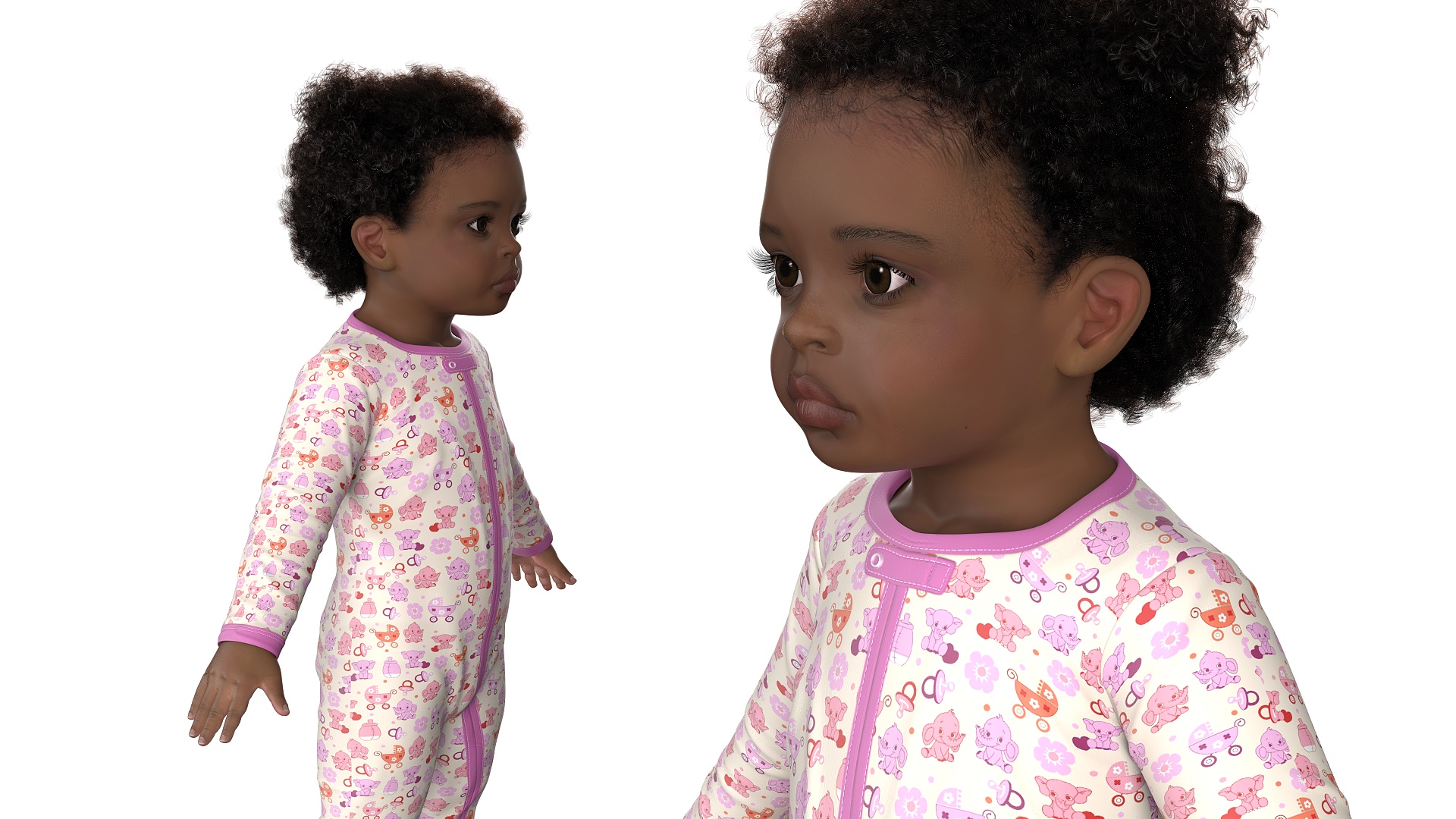 3D Little African Girl Light Skin in Full Bodysuit Fur Rigged model