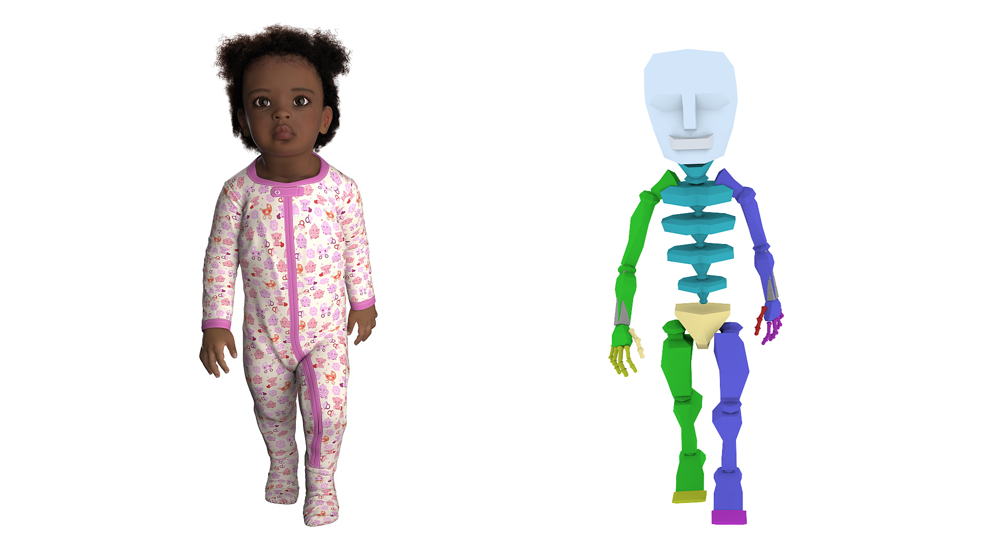 3D Little African Girl Light Skin in Full Bodysuit Fur Rigged model