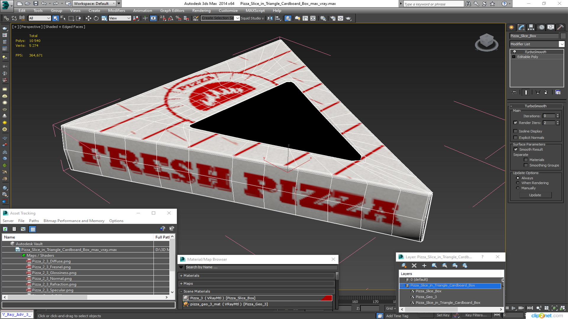 Pizza Slice in Triangle Cardboard Box 3D