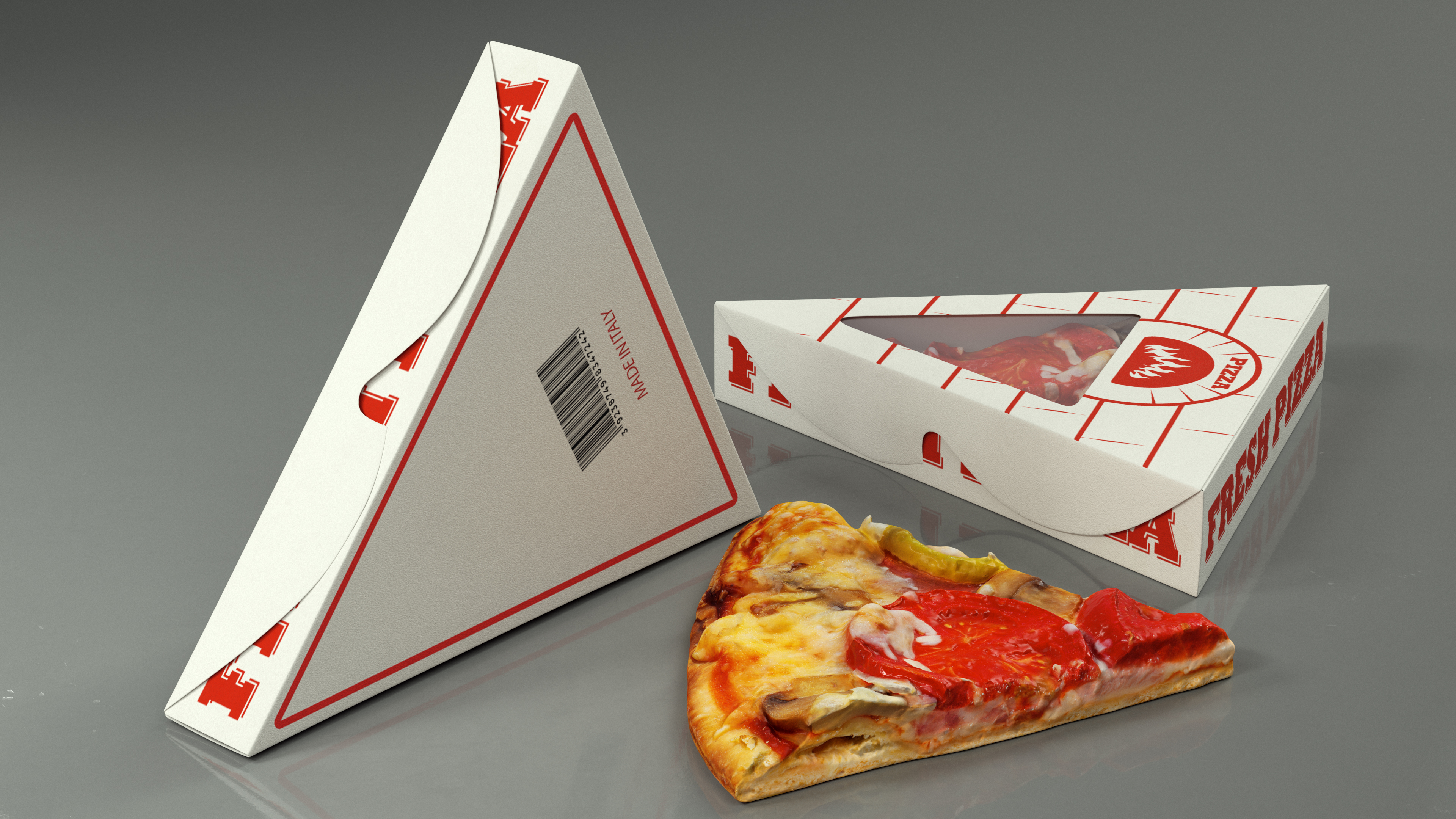 Pizza Slice in Triangle Cardboard Box 3D