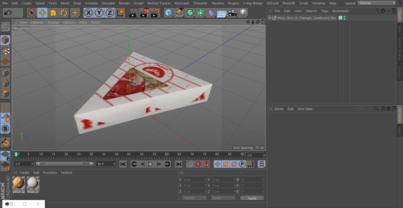 Pizza Slice in Triangle Cardboard Box 3D