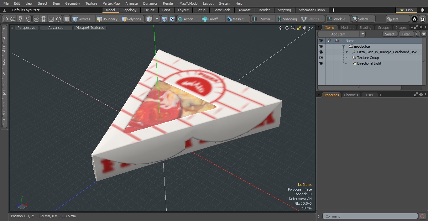 Pizza Slice in Triangle Cardboard Box 3D