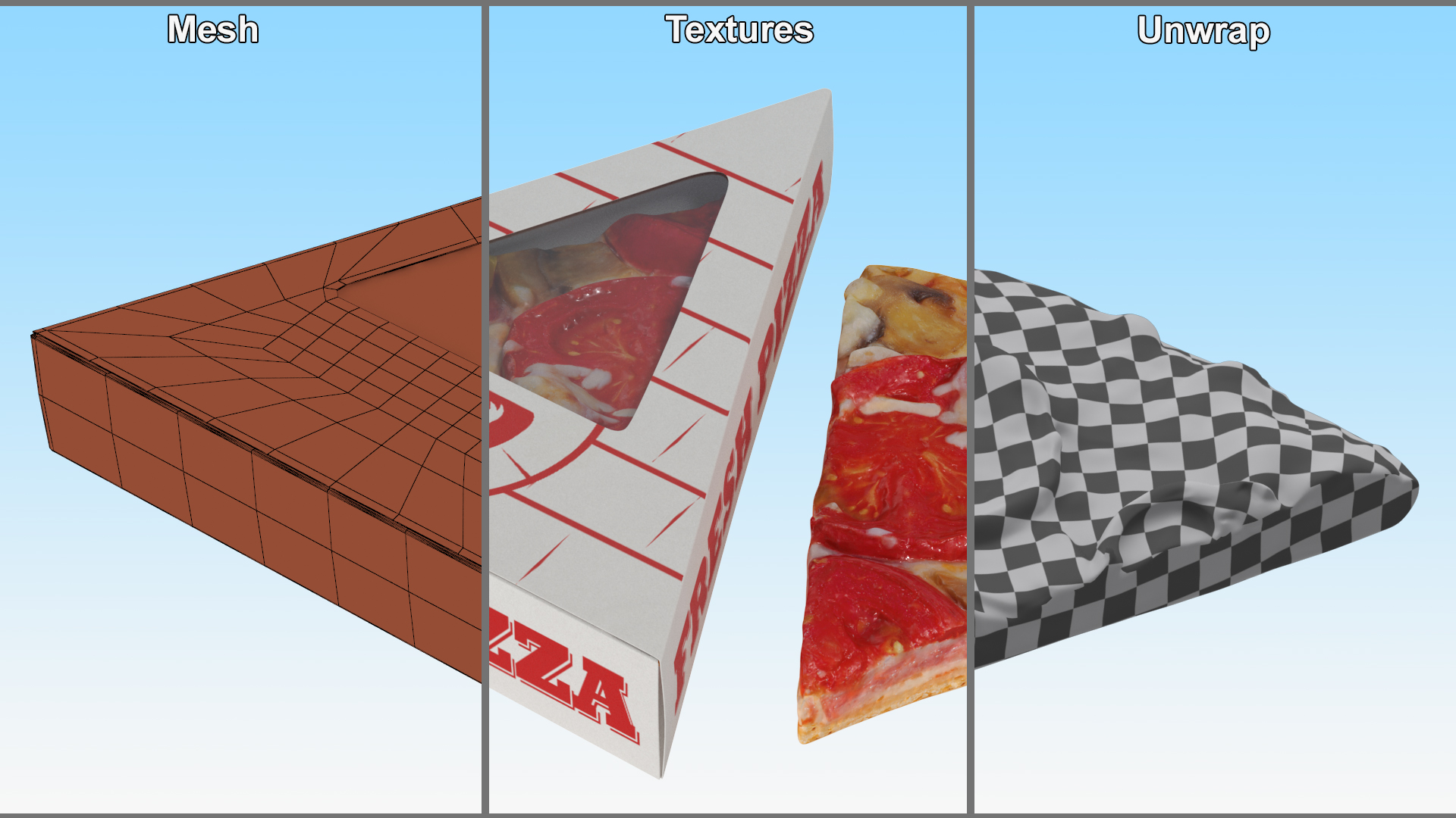 Pizza Slice in Triangle Cardboard Box 3D