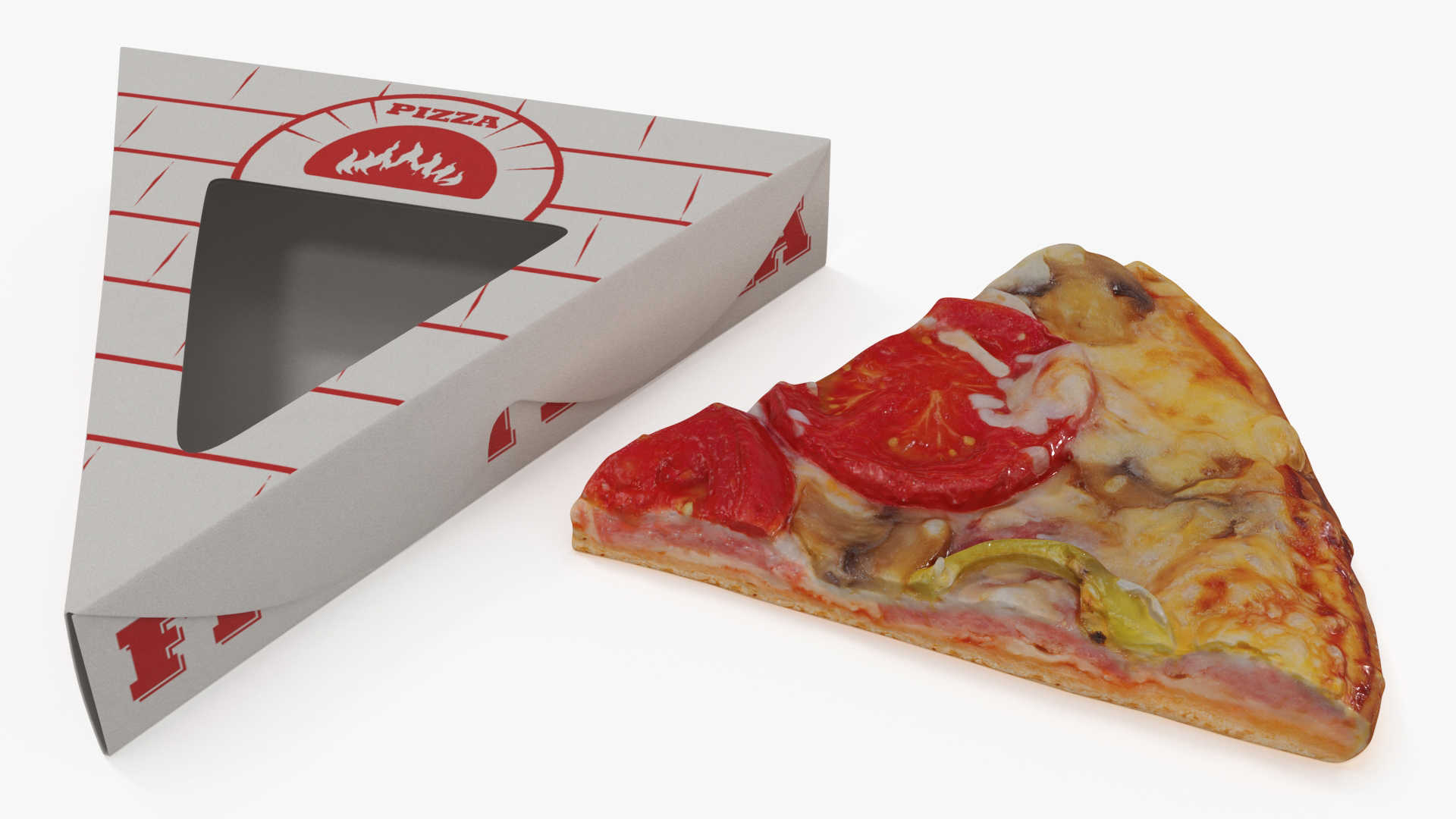 Pizza Slice in Triangle Cardboard Box 3D