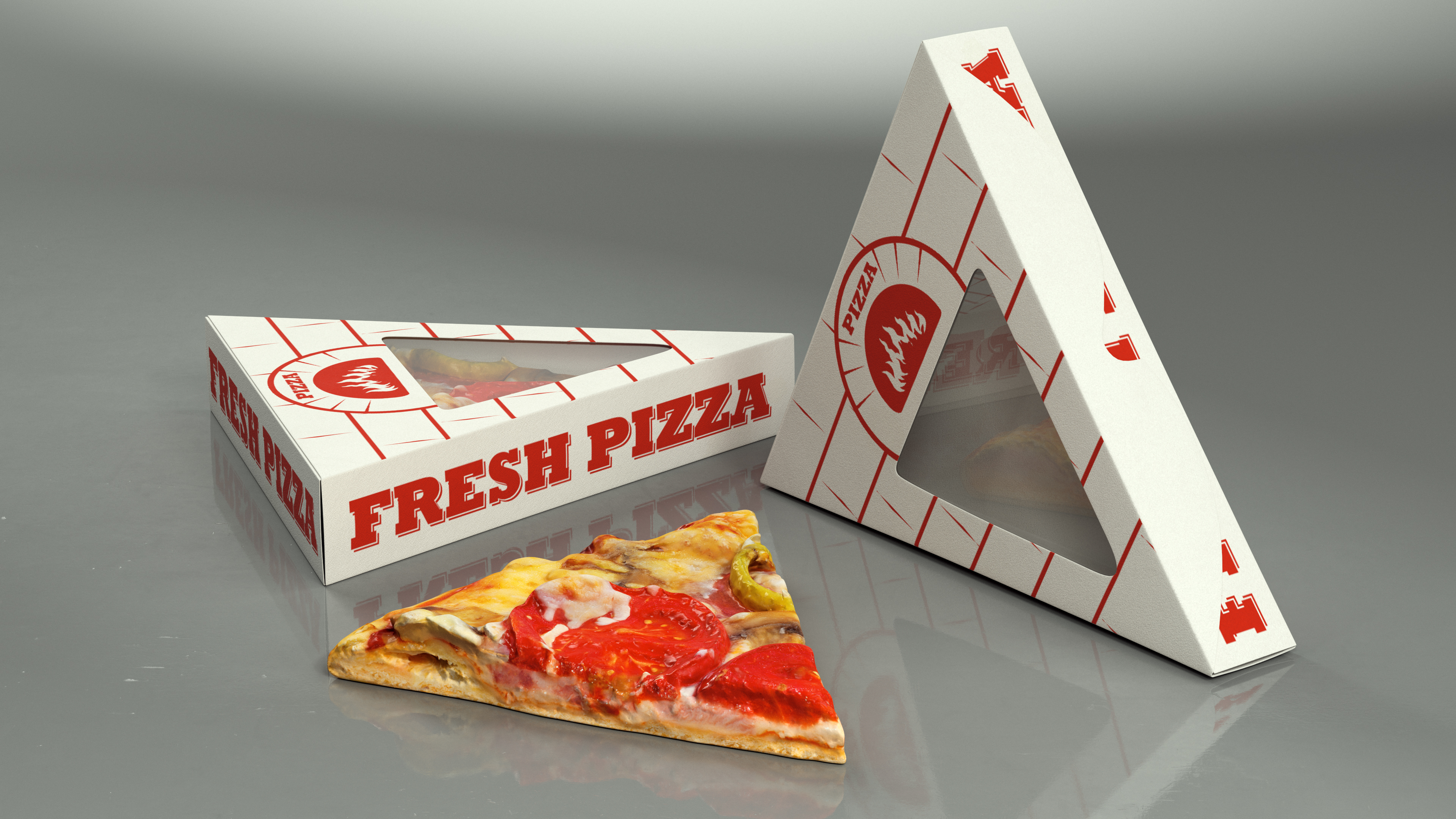 Pizza Slice in Triangle Cardboard Box 3D