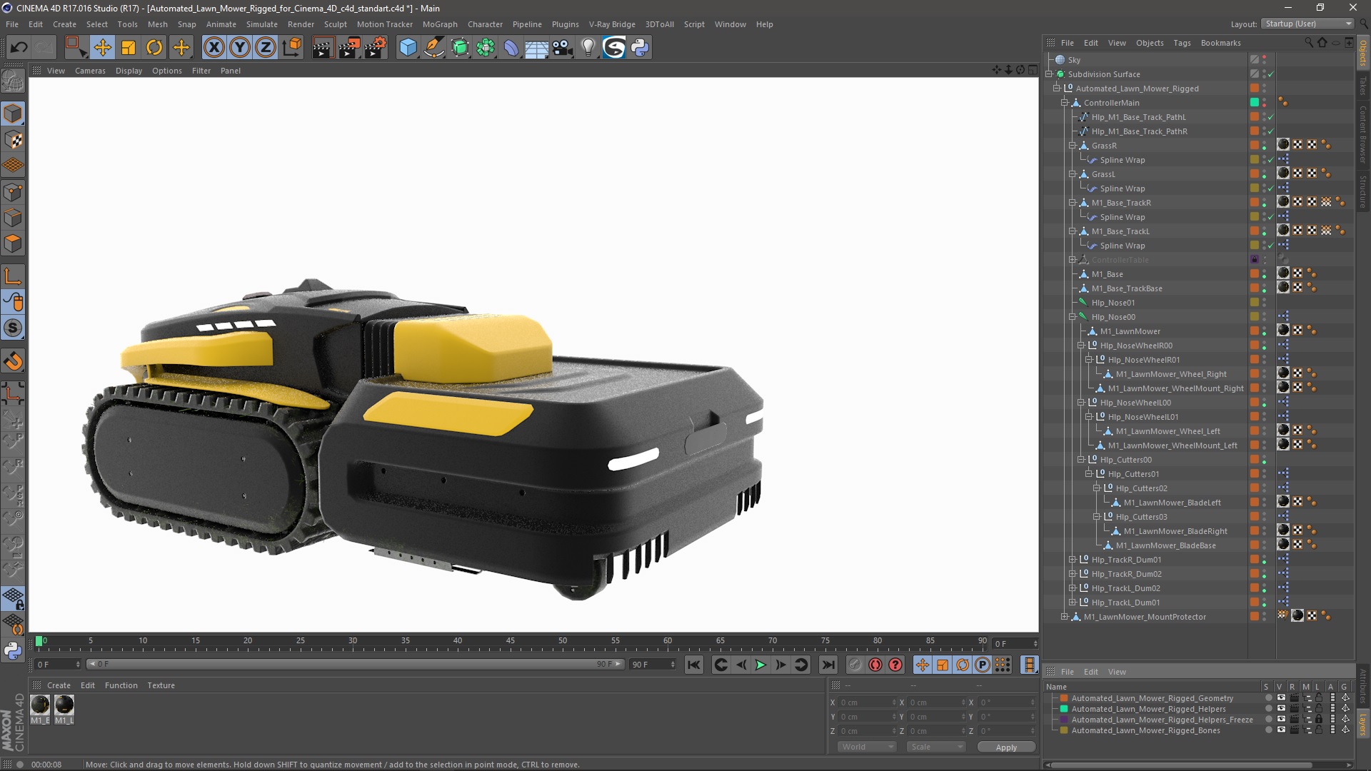 3D Automated Lawn Mower Rigged for Cinema 4D