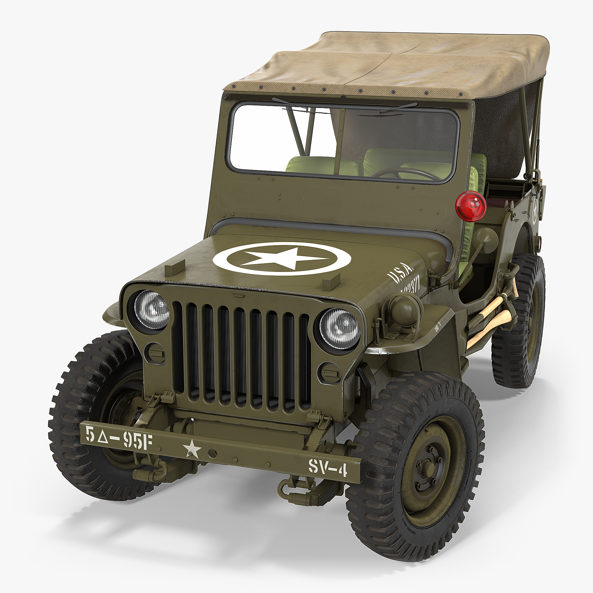 3D model Jeep Willys 1944 Convertible Rigged