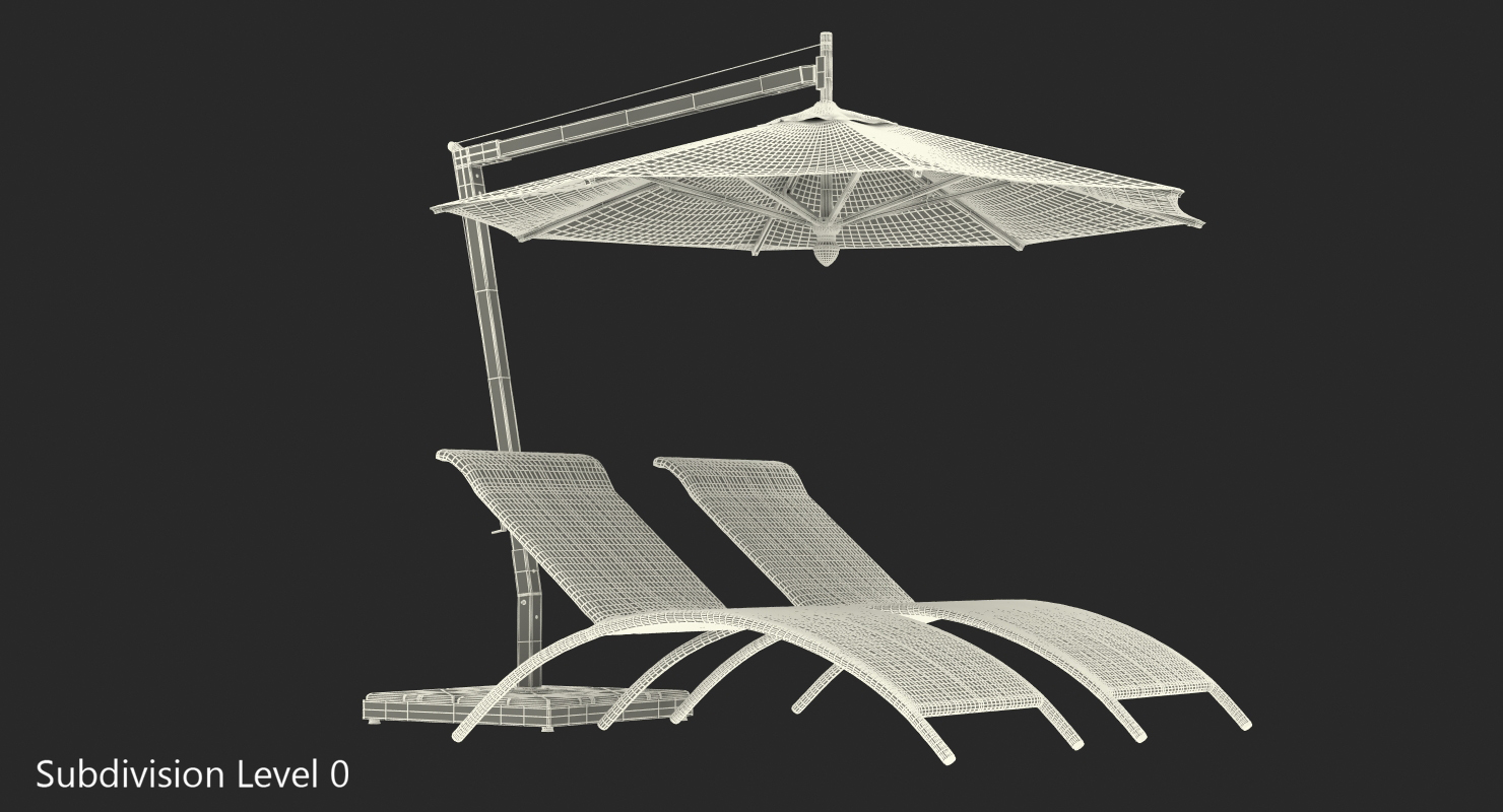 3D model Sun Lounge Chairs and Umbrella