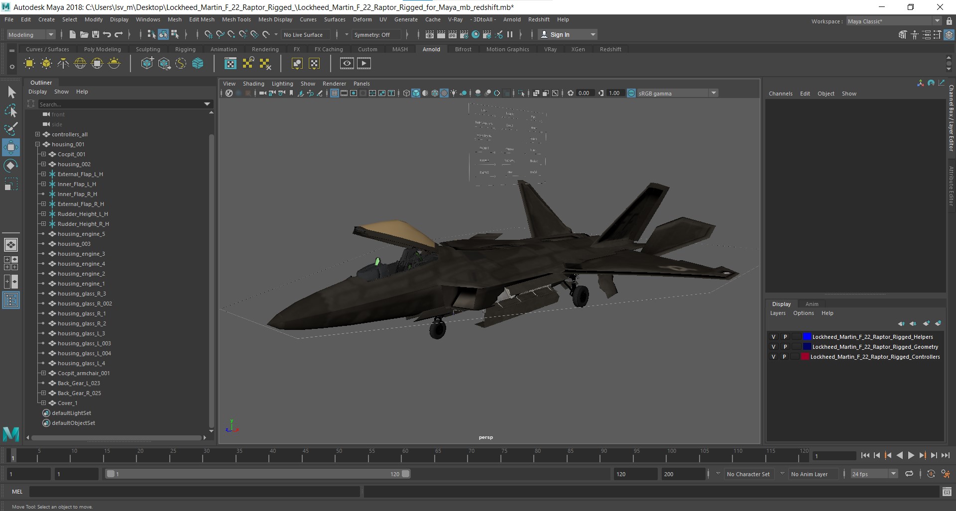 3D Lockheed Martin F 22 Raptor Rigged for Maya model