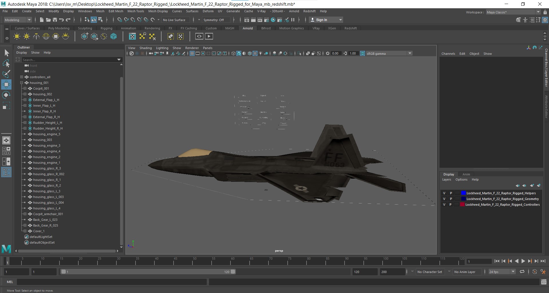 3D Lockheed Martin F 22 Raptor Rigged for Maya model