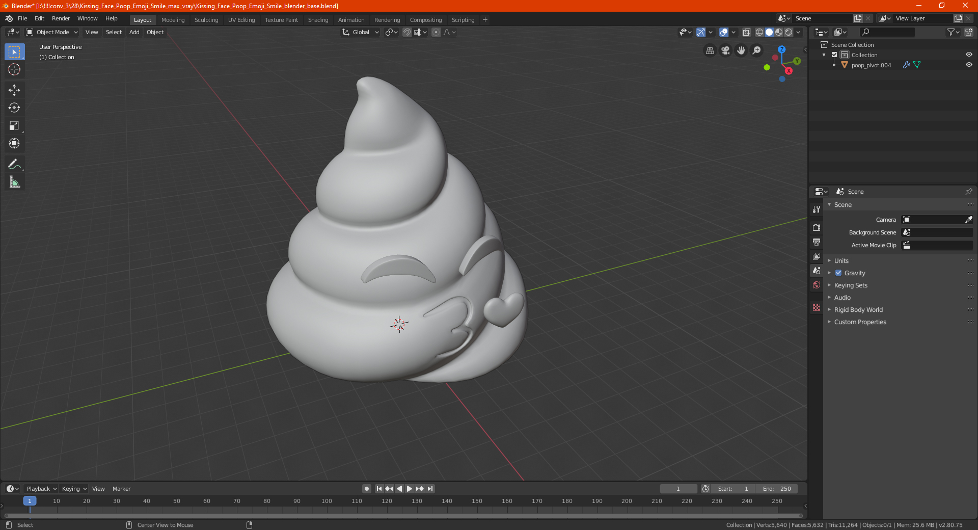 Kissing Face Poop Emoji Smile 3D model