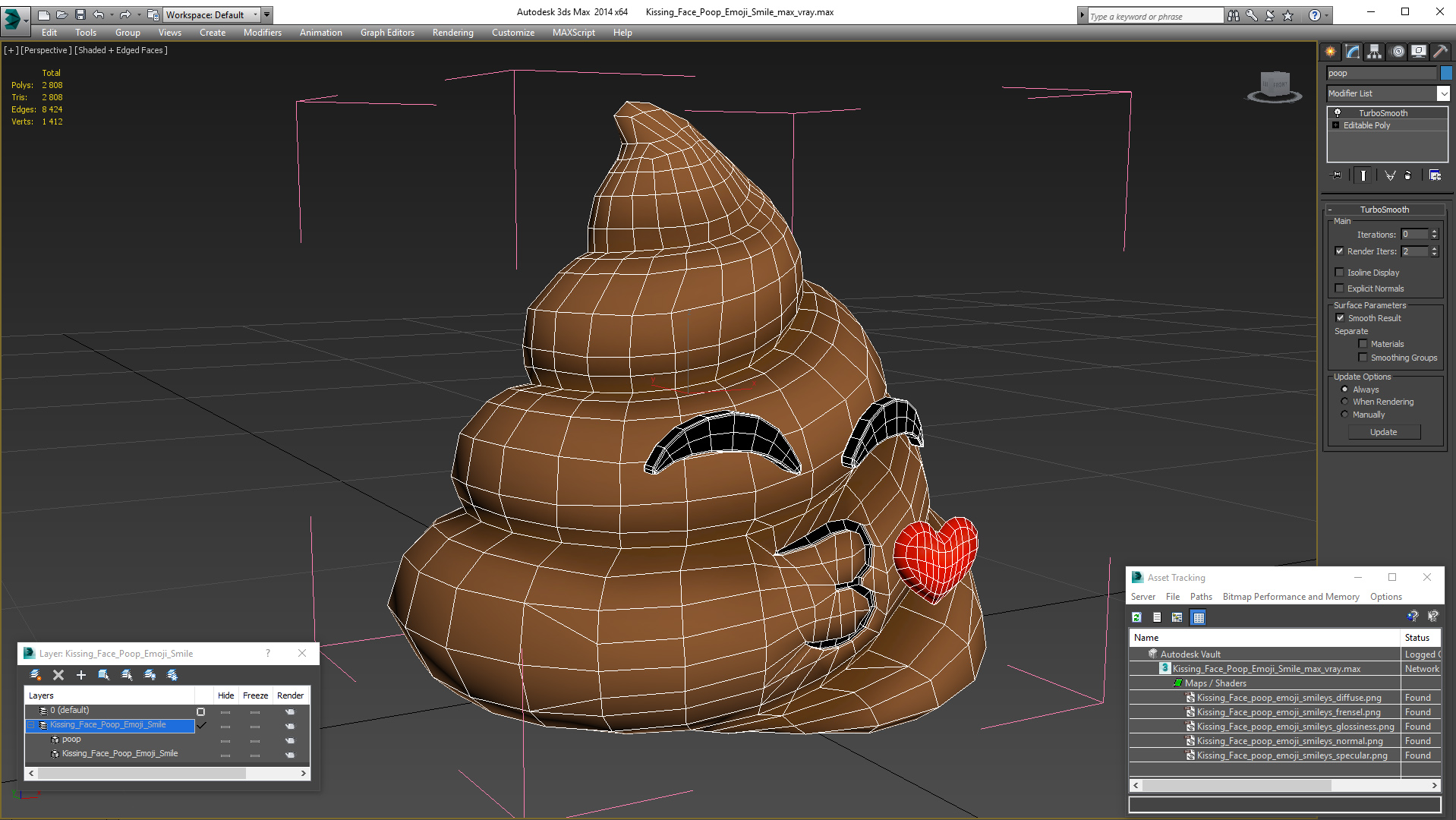 Kissing Face Poop Emoji Smile 3D model