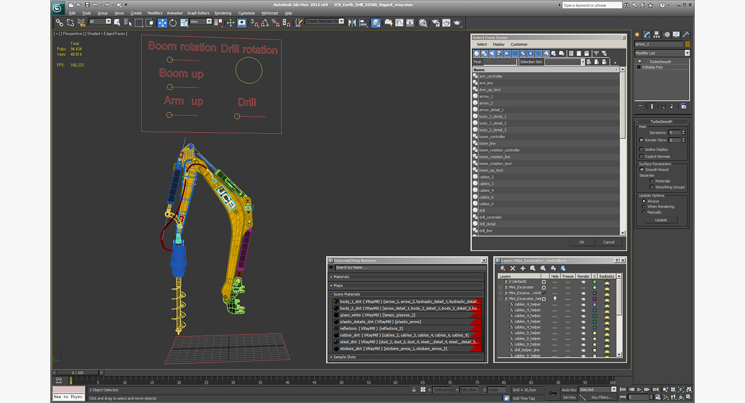 3D JCB Earth Drill X2500 Rigged model