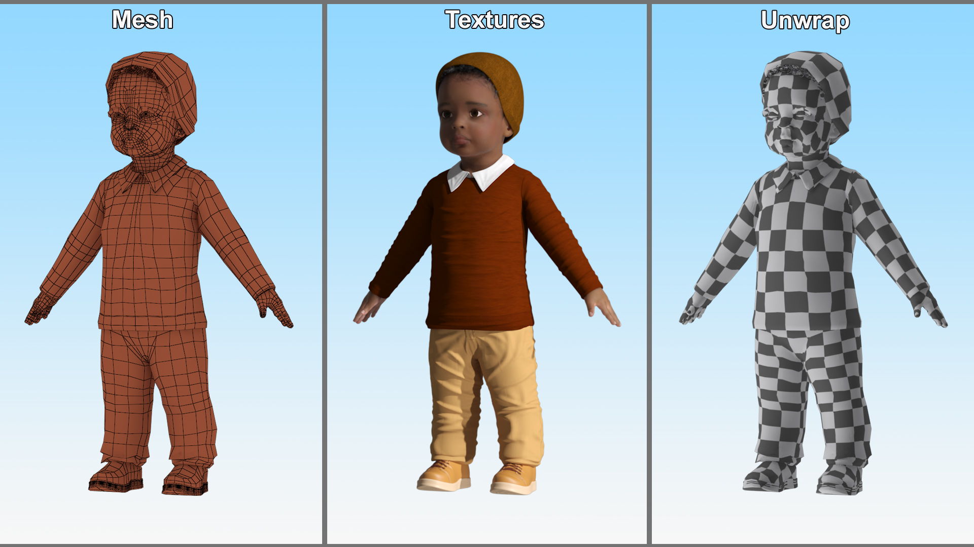 Black Baby Boy Light Skinned Outdoor Style A-Pose 3D model