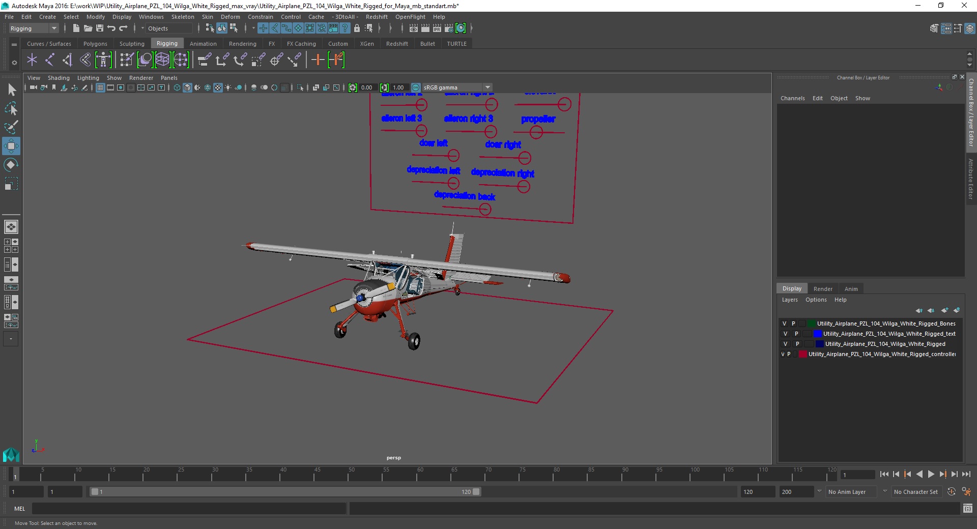 Utility Airplane PZL 104 Wilga White Rigged for Maya 3D