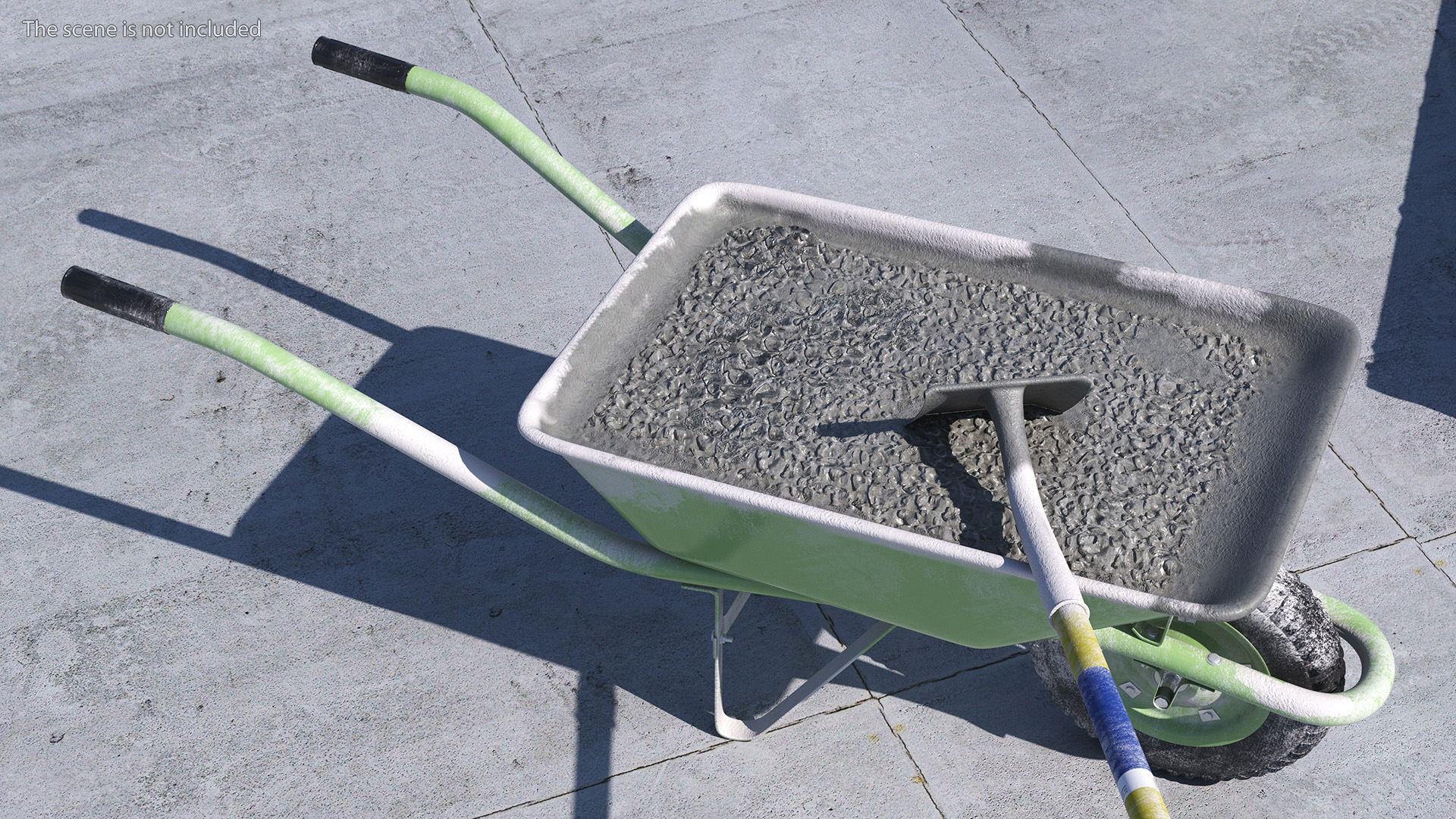 3D Construction Wheelbarrow Full of Cement with Shovel