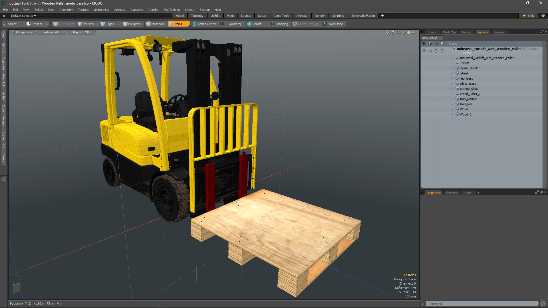 3D Industrial Forklift with Wooden Pallet model