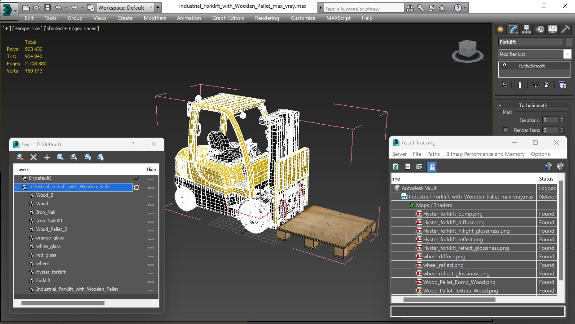 3D Industrial Forklift with Wooden Pallet model