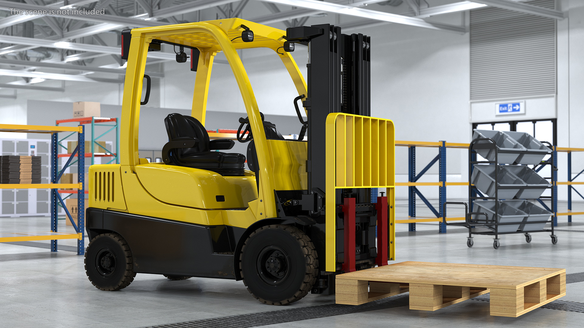 3D Industrial Forklift with Wooden Pallet model