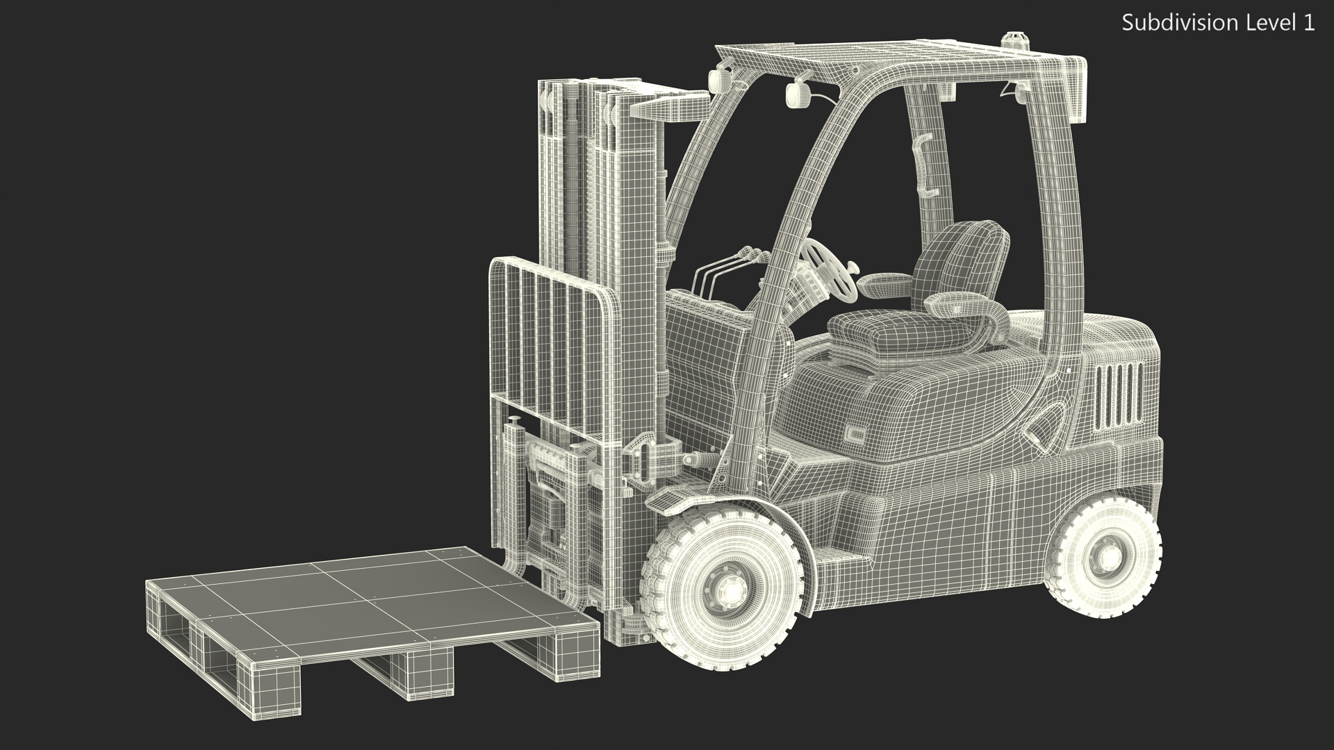 3D Industrial Forklift with Wooden Pallet model