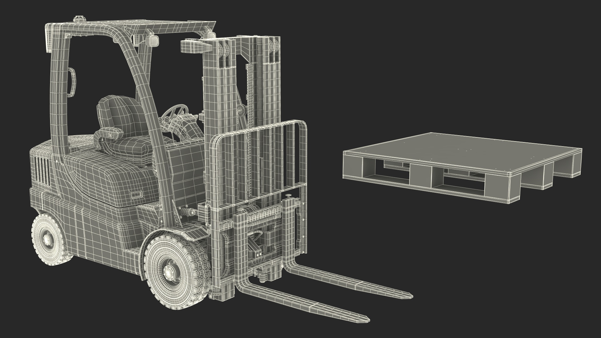 3D Industrial Forklift with Wooden Pallet model