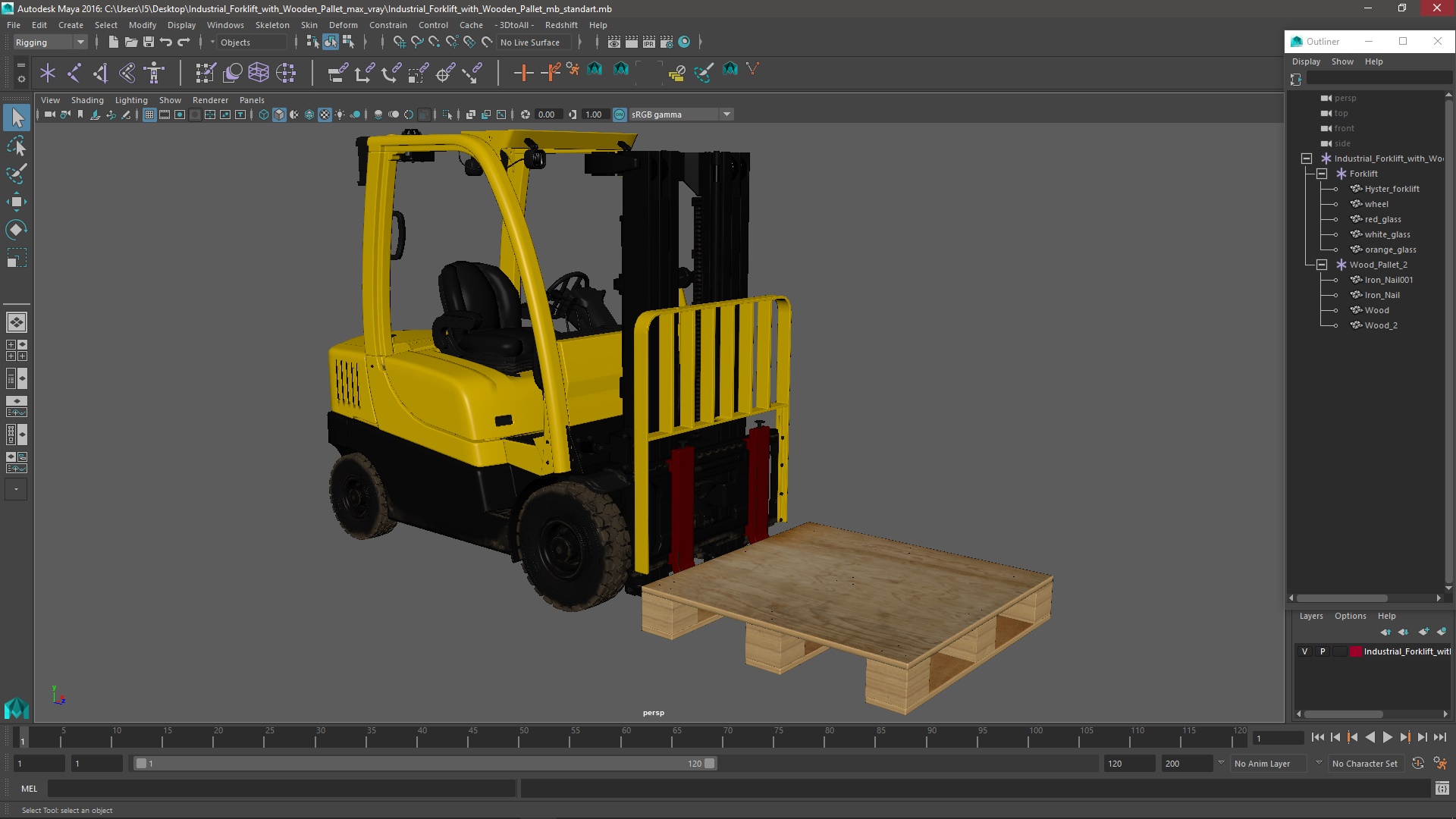 3D Industrial Forklift with Wooden Pallet model