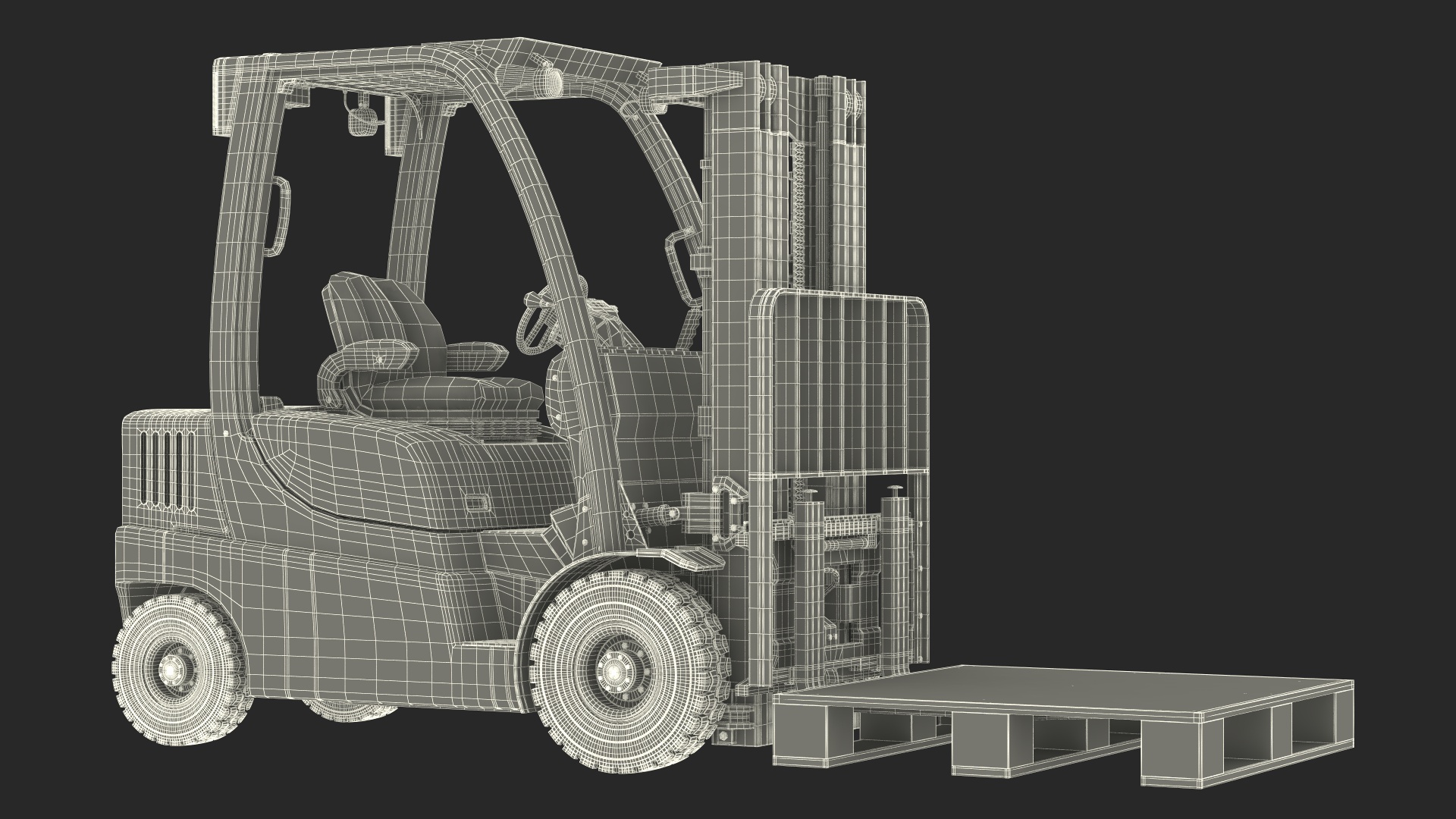 3D Industrial Forklift with Wooden Pallet model