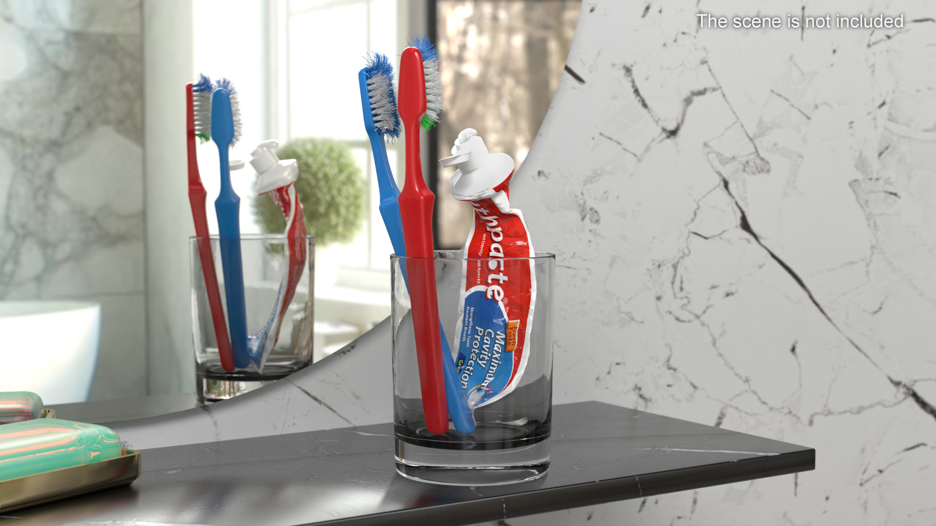 3D Glass with Used Toothbrushes and Toothpaste model